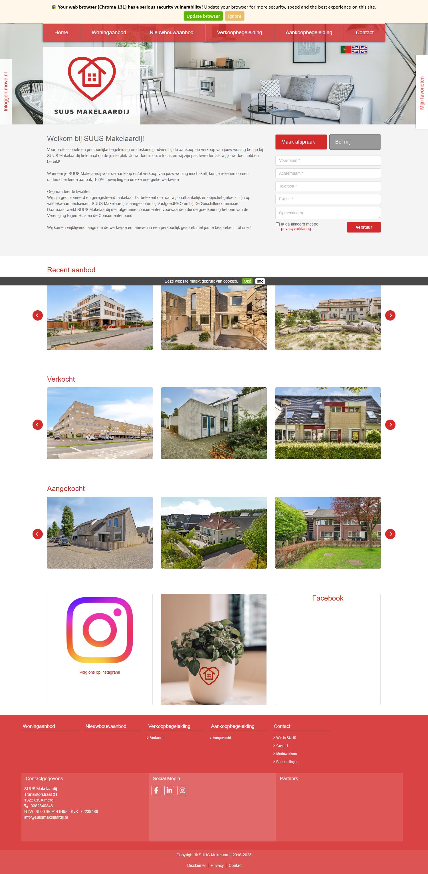 Screenshot of the website of www.suusmakelaardij.nl