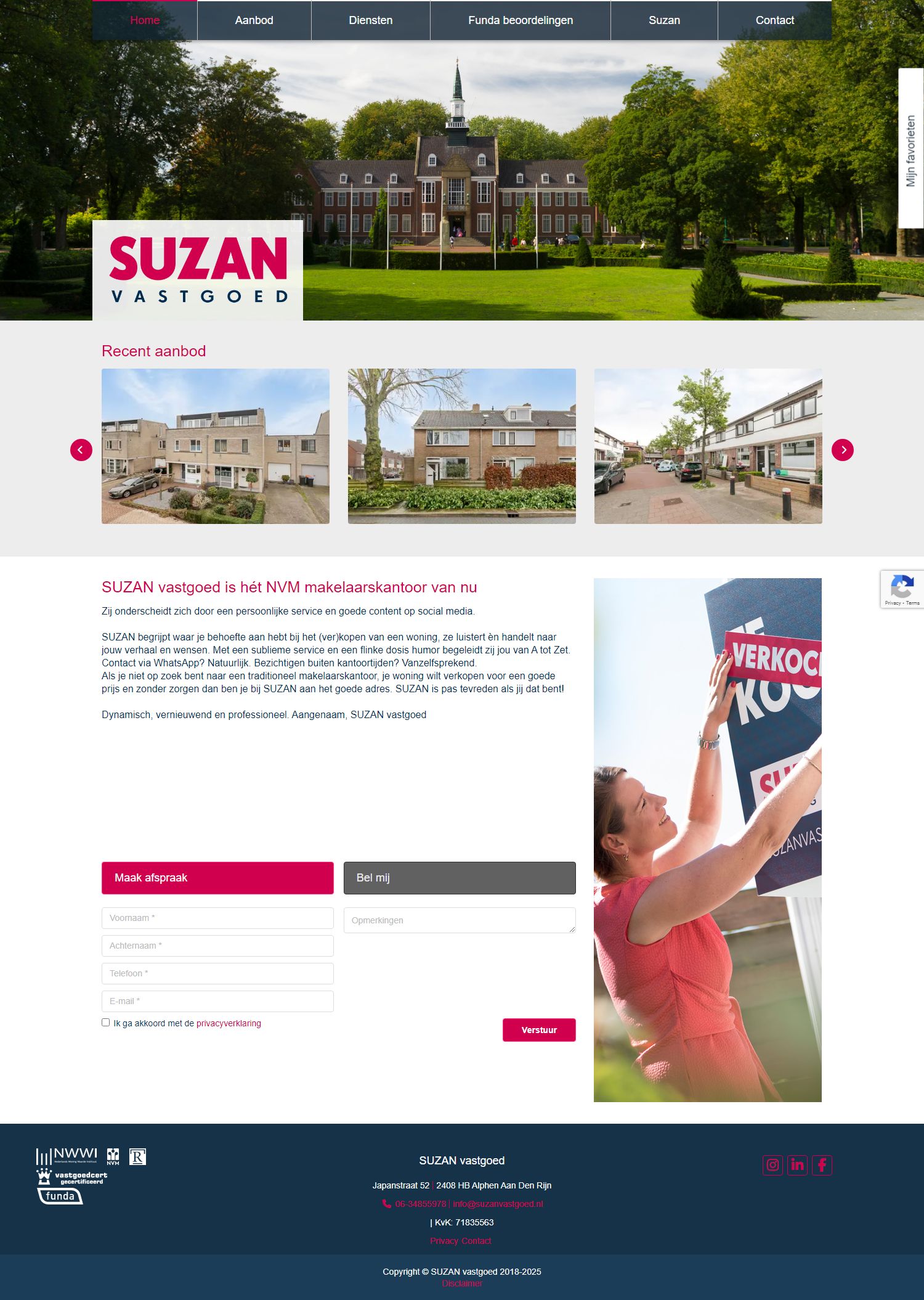 Screenshot van de website van www.suzanvastgoed.nl