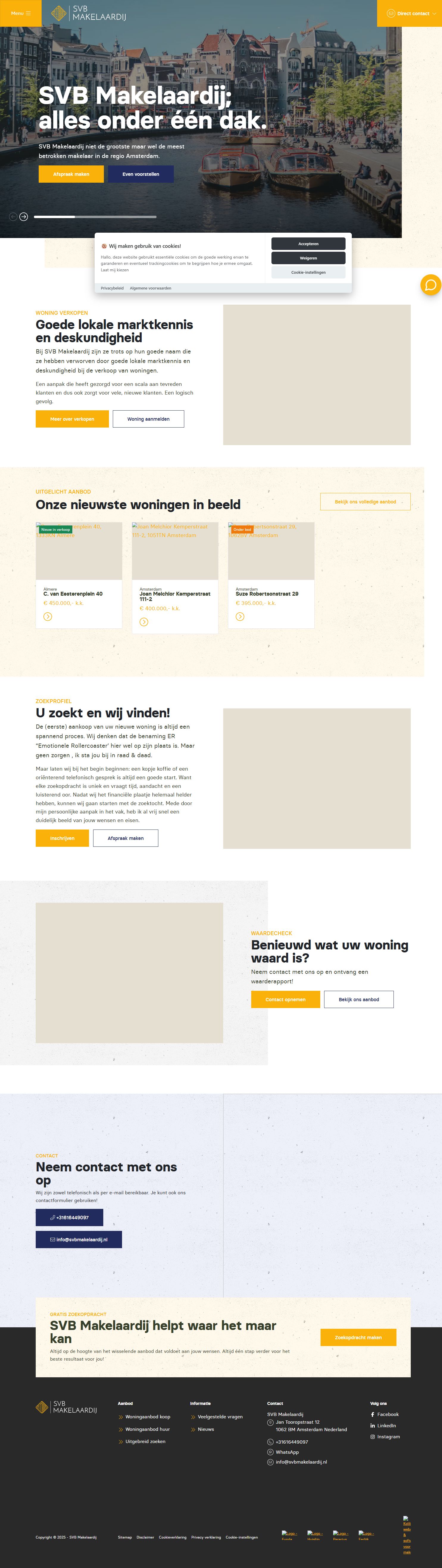 Screenshot van de website van svbmakelaardij.nl