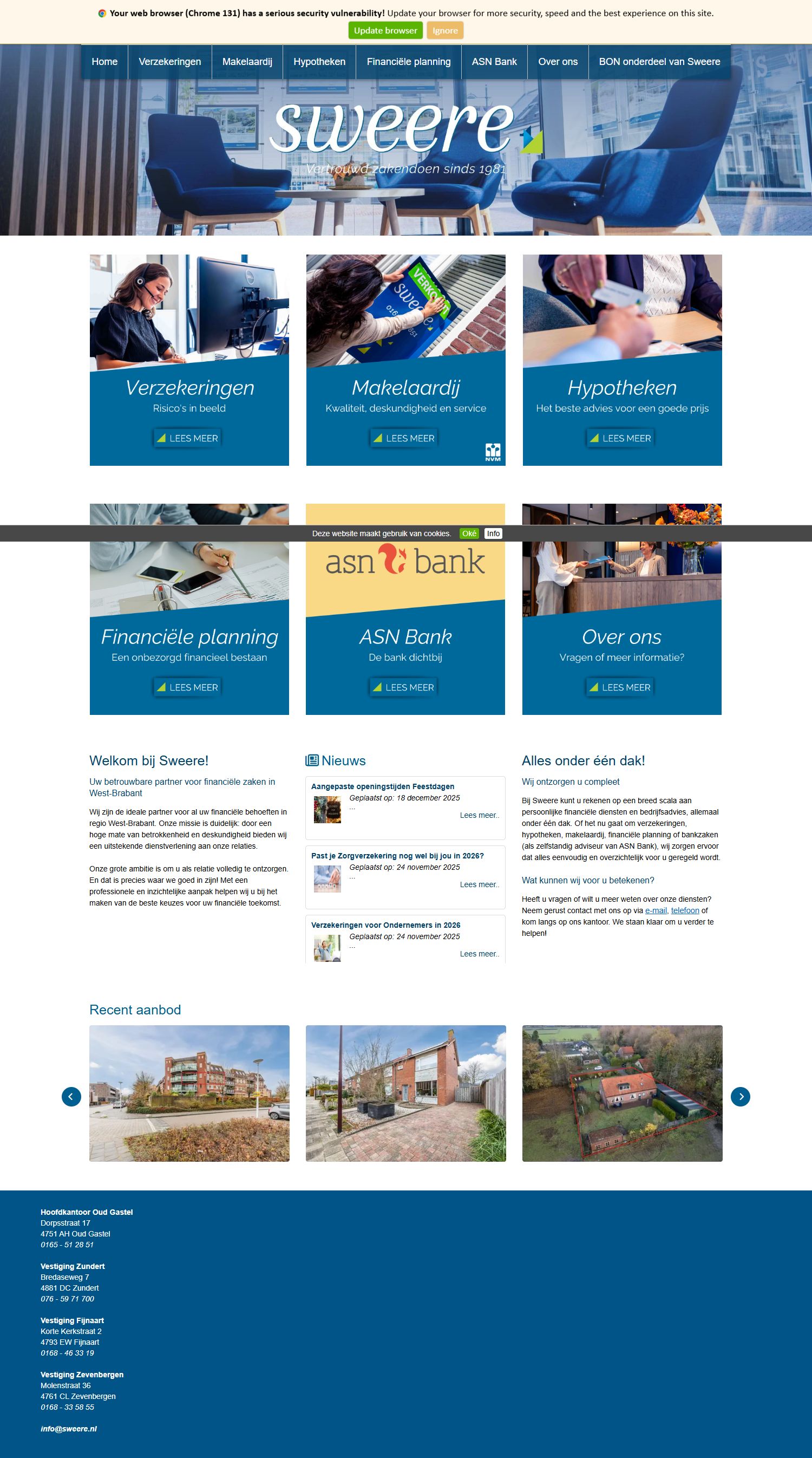 Screenshot van de website van www.sweere.nl