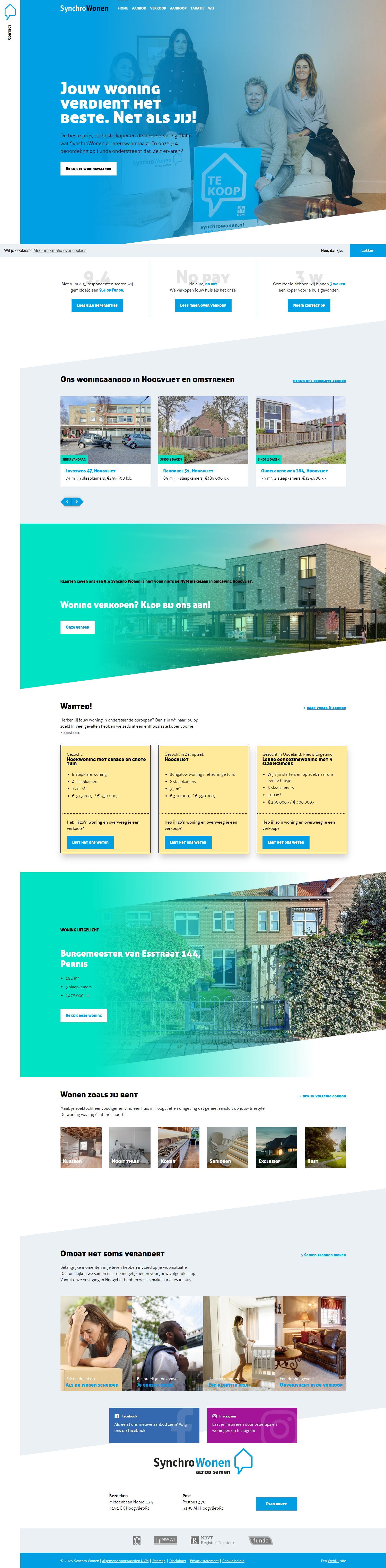 Screenshot of the website of www.synchrowonen.nl