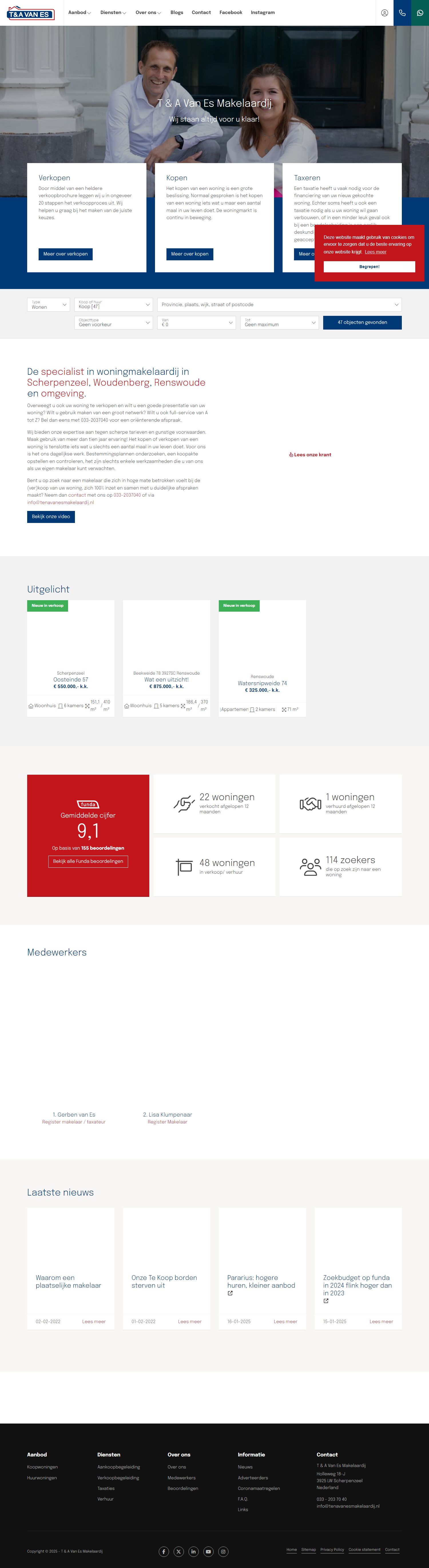 Screenshot van de website van www.tenavanesmakelaardij.nl