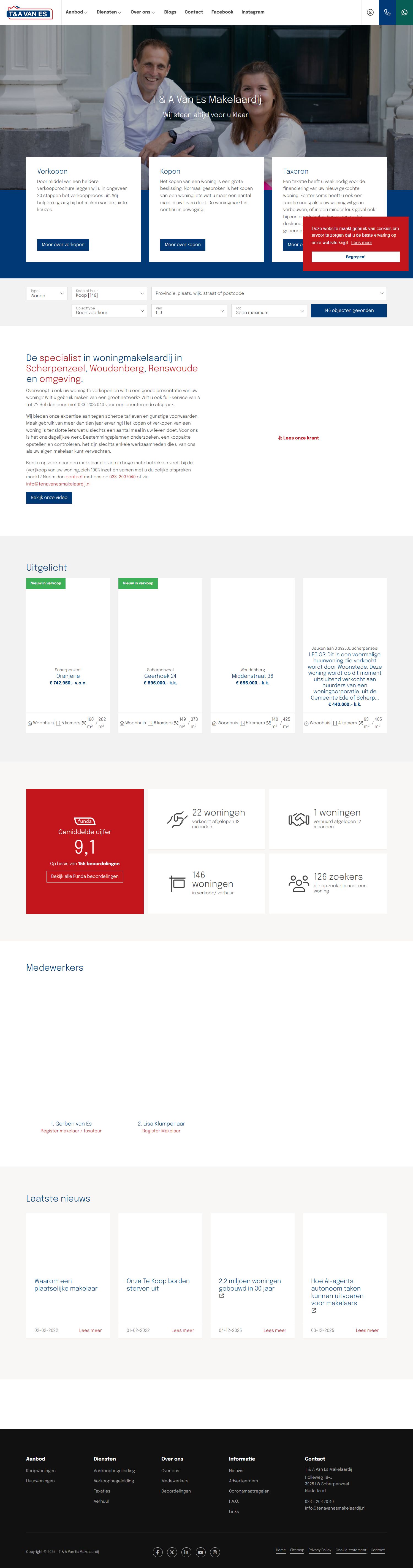 Screenshot of the website of www.tenavanesmakelaardij.nl