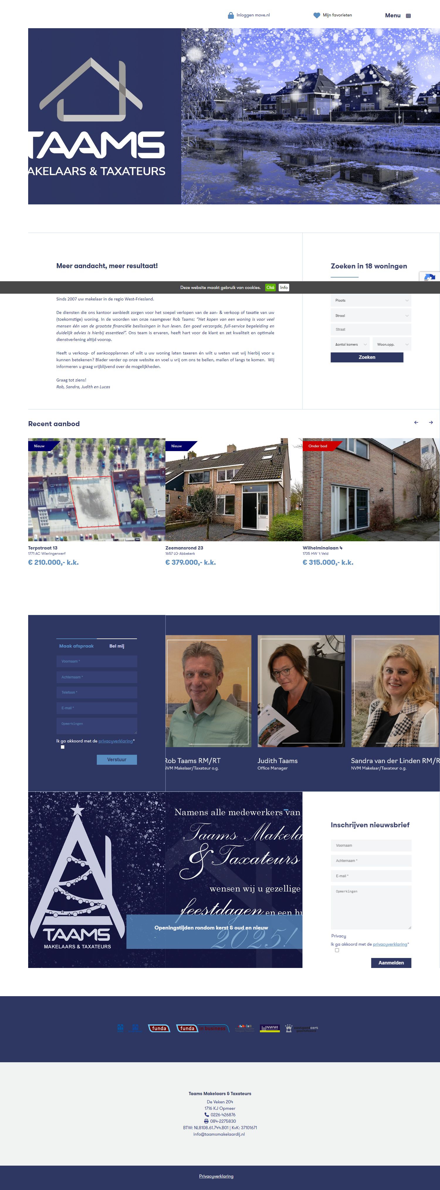 Screenshot van de website van www.taamsmakelaardij.nl