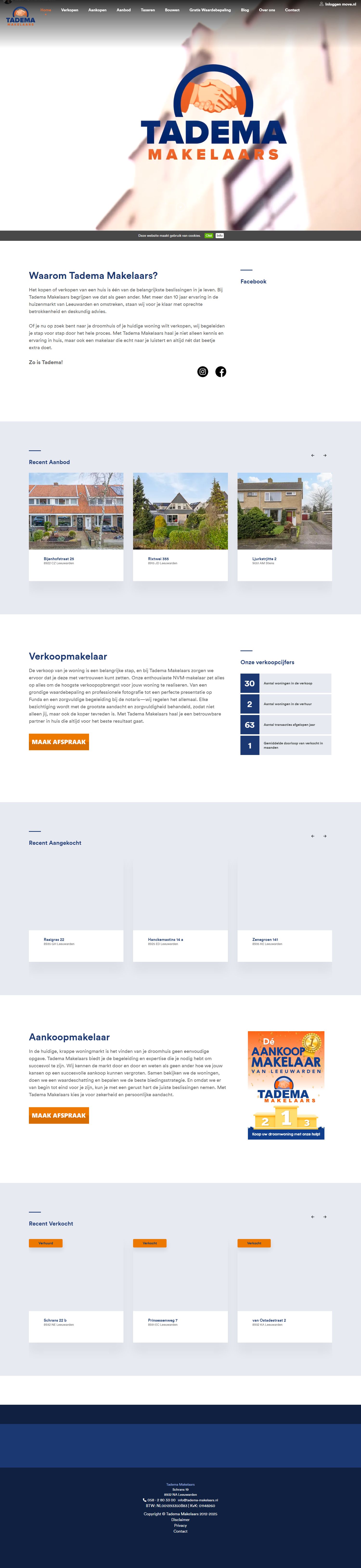 Screenshot van de website van www.tadema-makelaars.nl