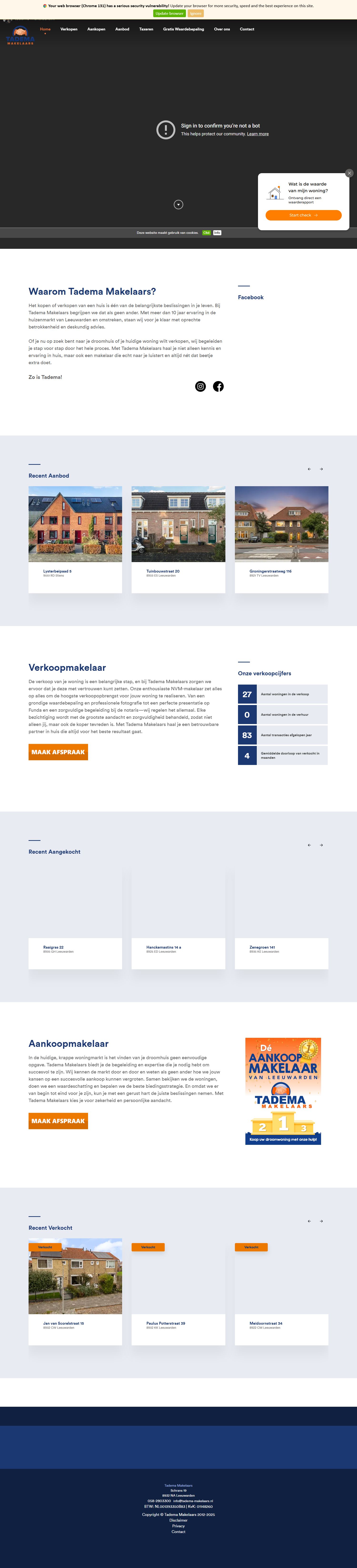 Screenshot of the website of www.tadema-makelaars.nl