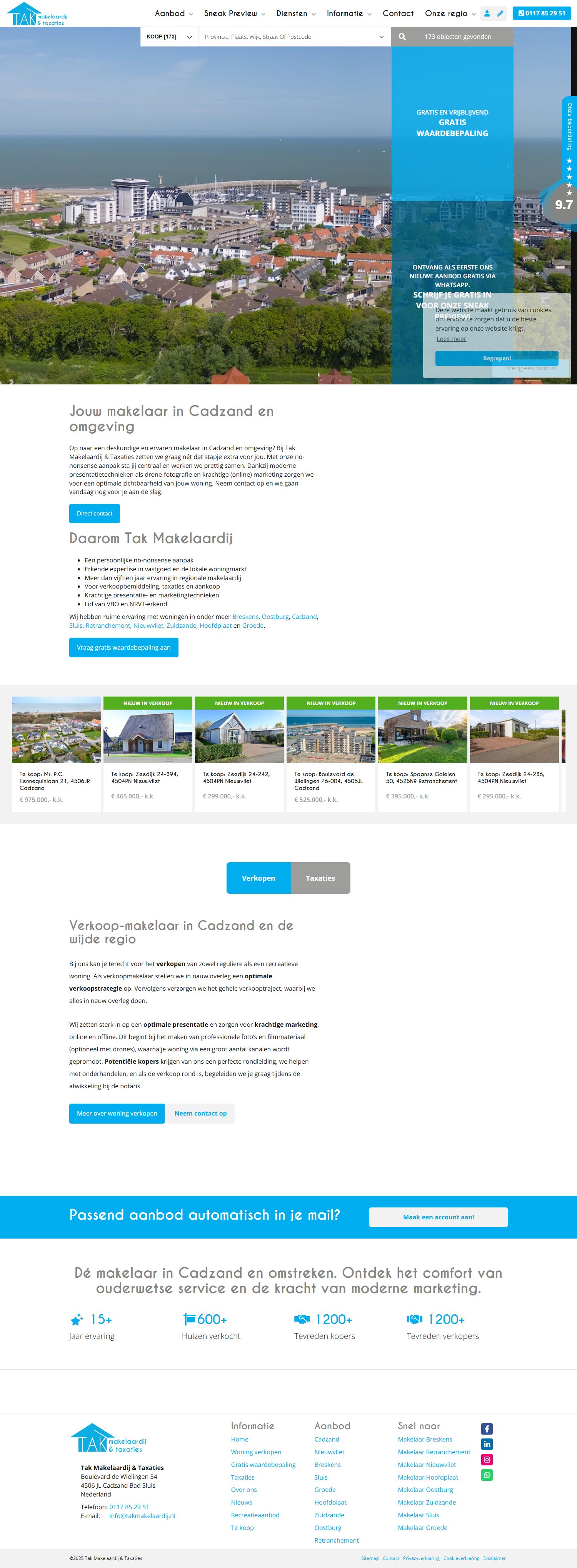 Screenshot van de website van www.takmakelaardij.nl