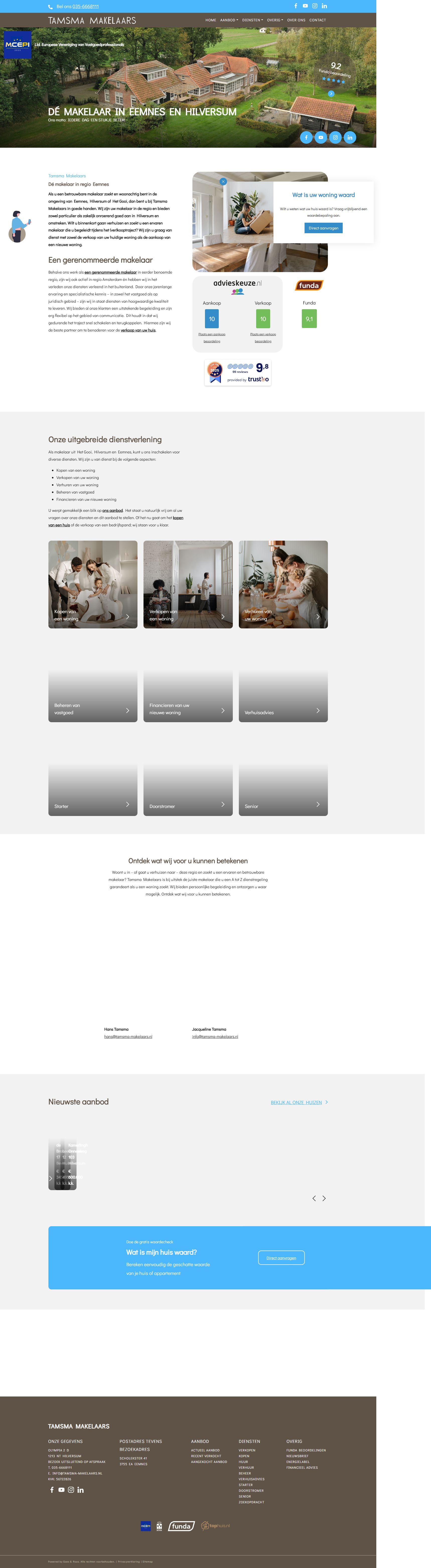 Capture d'écran du site web de www.tamsma-makelaars.nl