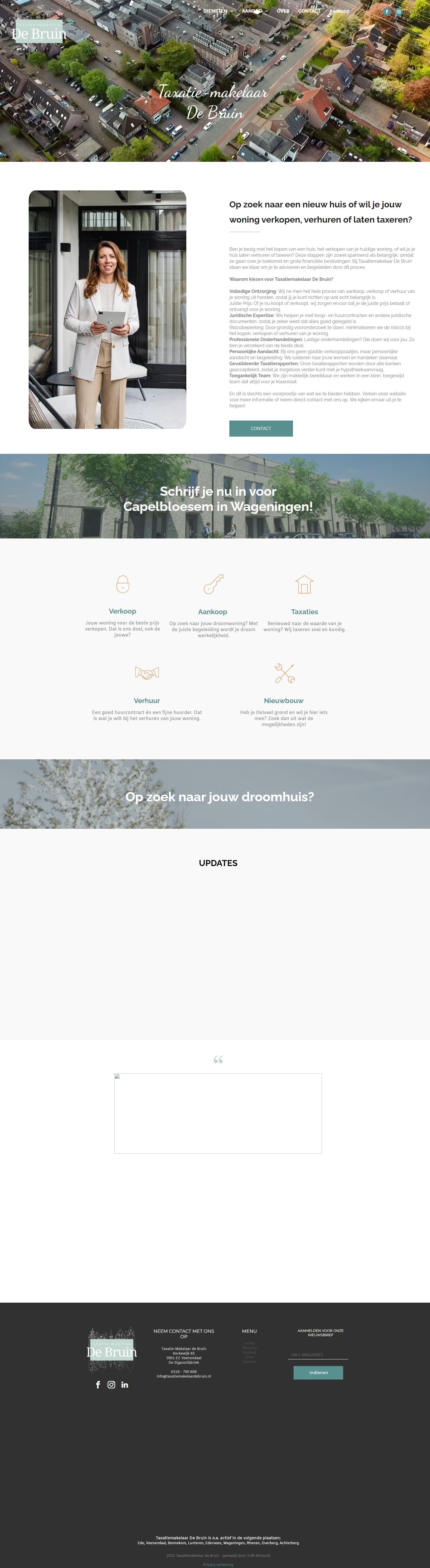 Screenshot van de website van www.taxatiemakelaardebruin.nl