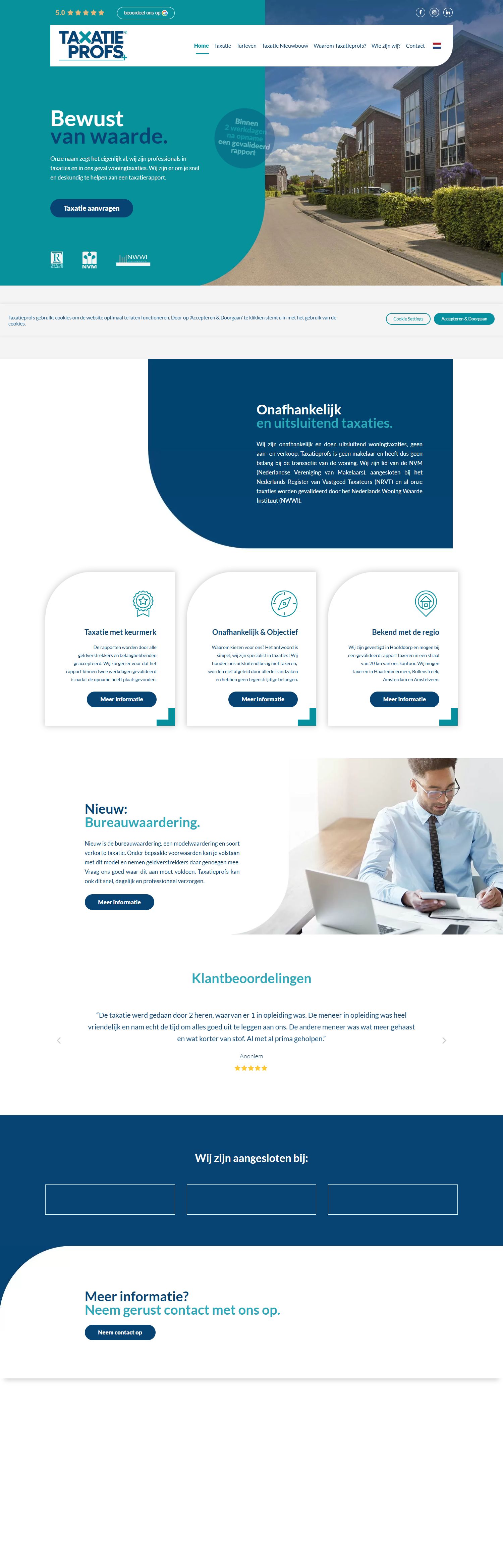 Screenshot van de website van www.taxatieprofs.nl
