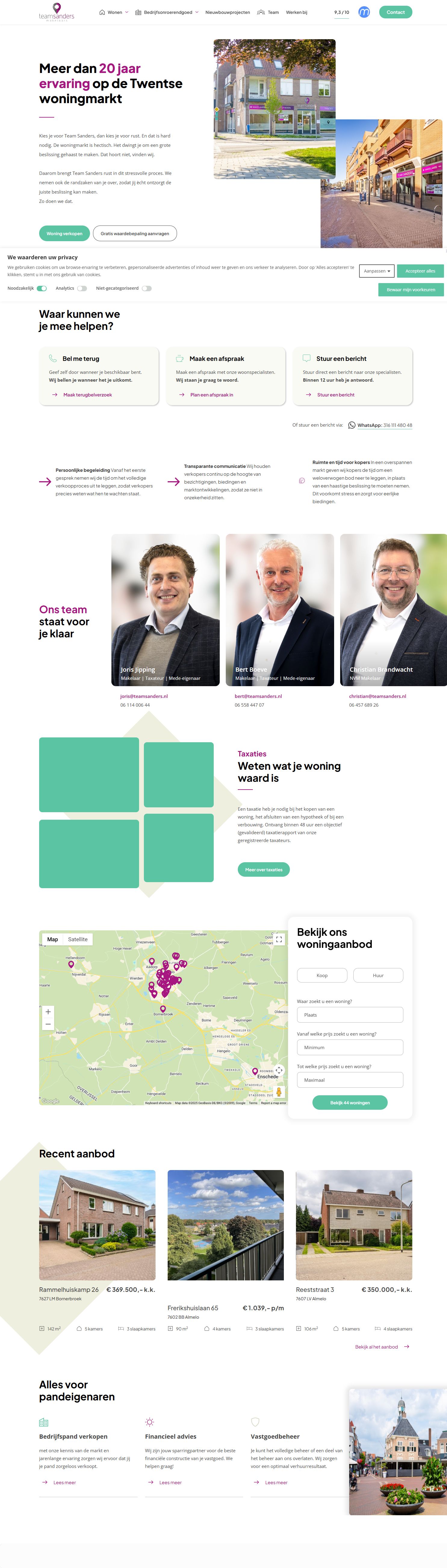 Screenshot van de website van teamsanders.nl