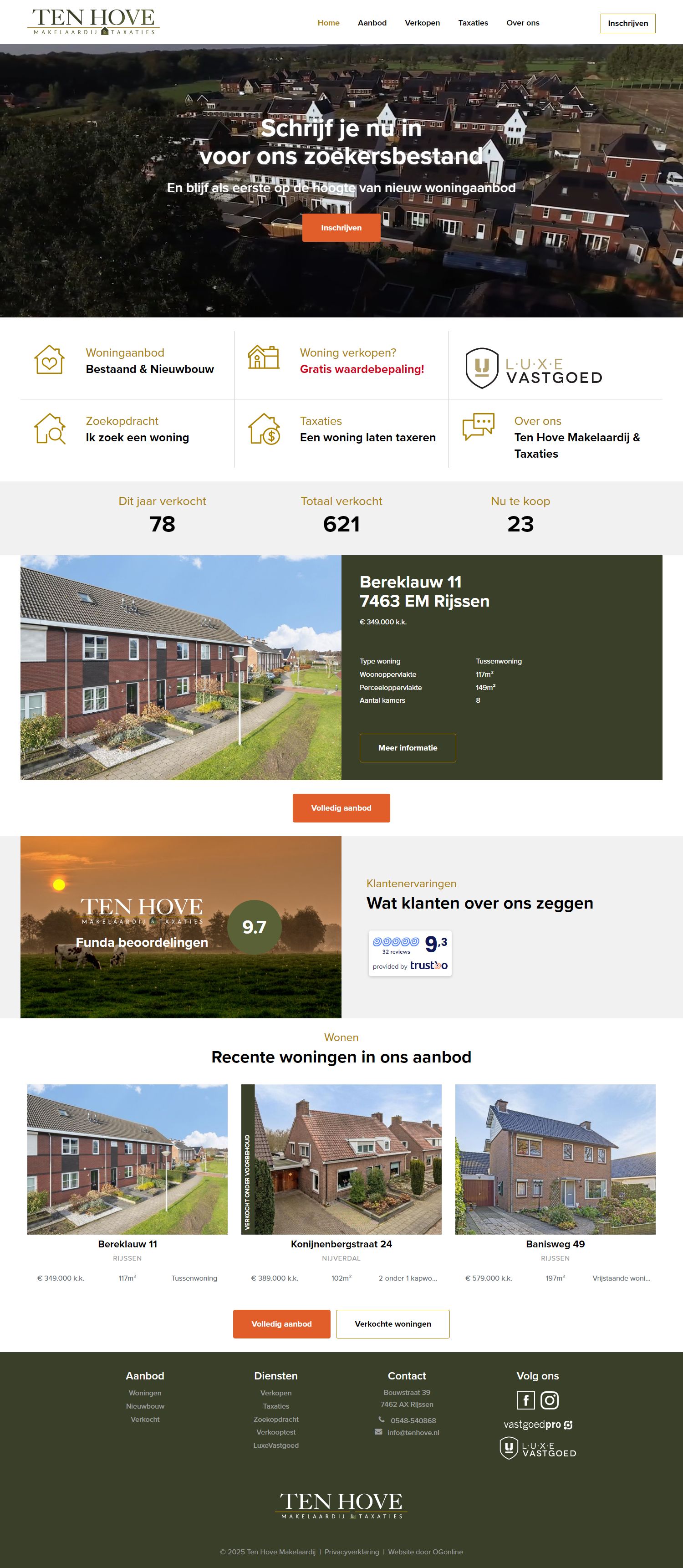 Screenshot van de website van www.tenhove.nl