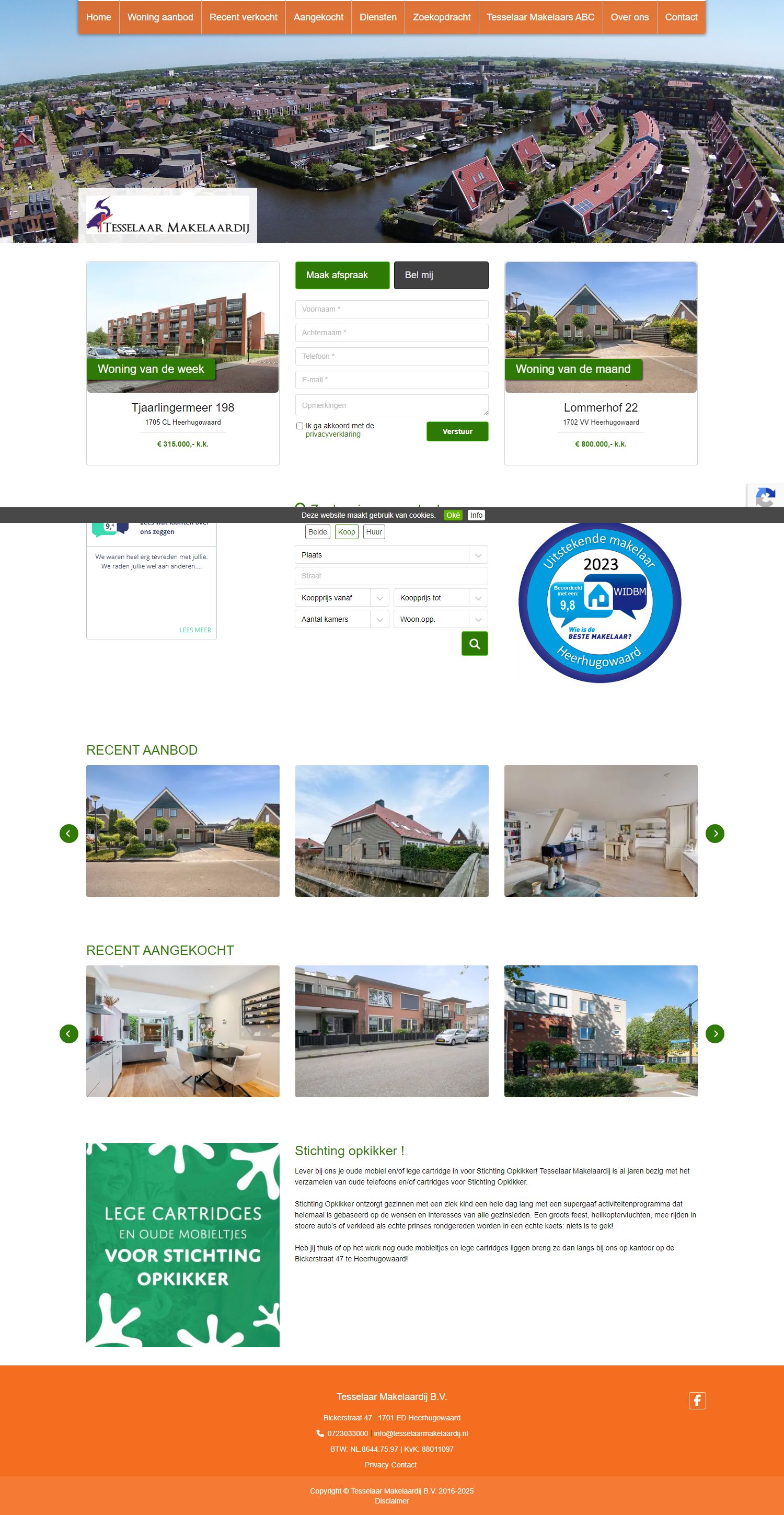 Screenshot van de website van www.tesselaarmakelaardij.nl