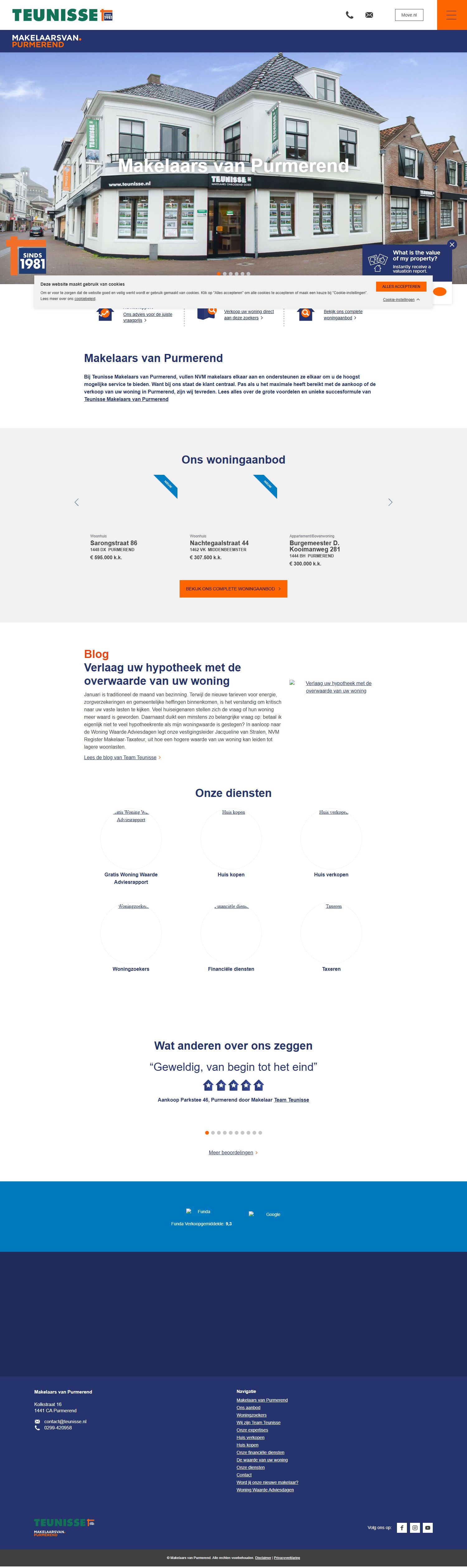 Capture d'écran du site web de www.teunisse.nl