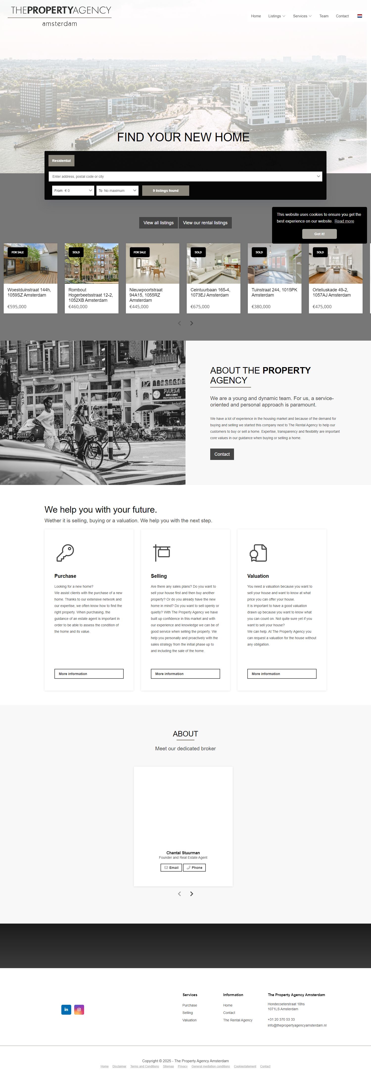 Screenshot van de website van www.thepropertyagencyamsterdam.nl