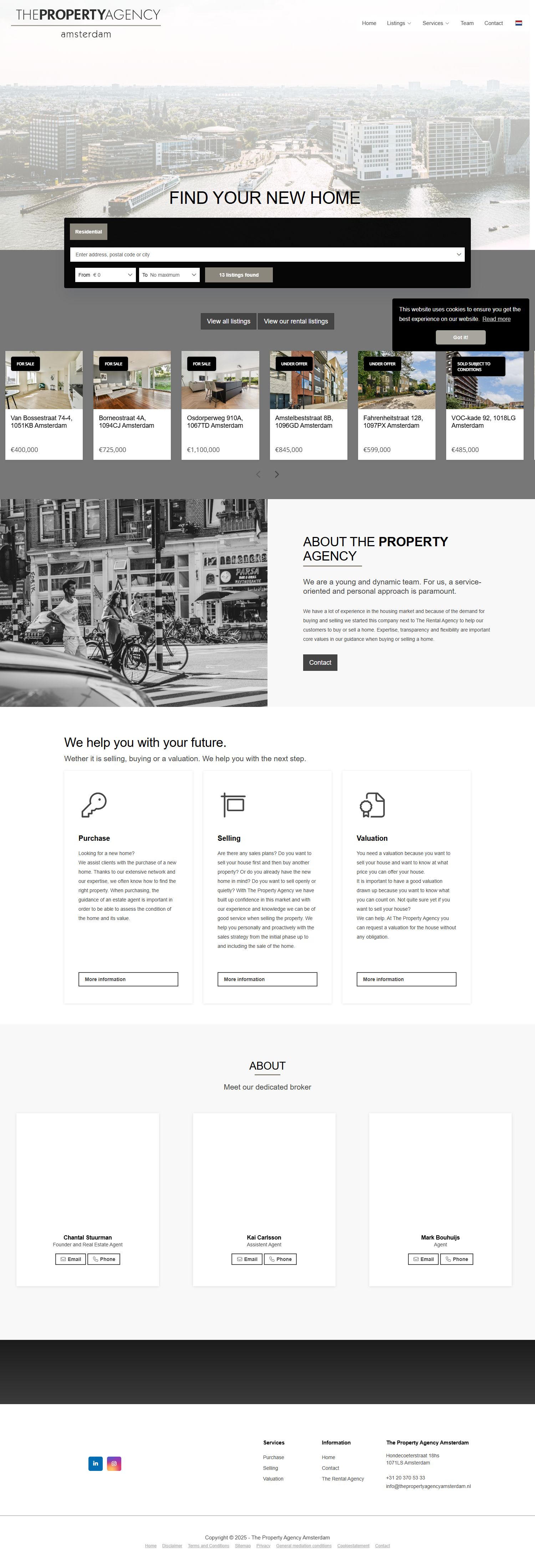 Screenshot van de website van www.thepropertyagencyamsterdam.nl