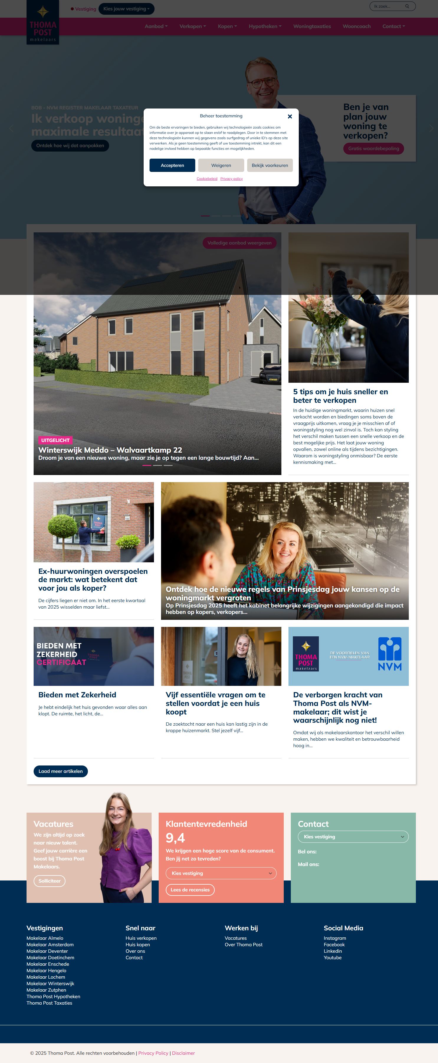 Screenshot van de website van www.thomapost.nl