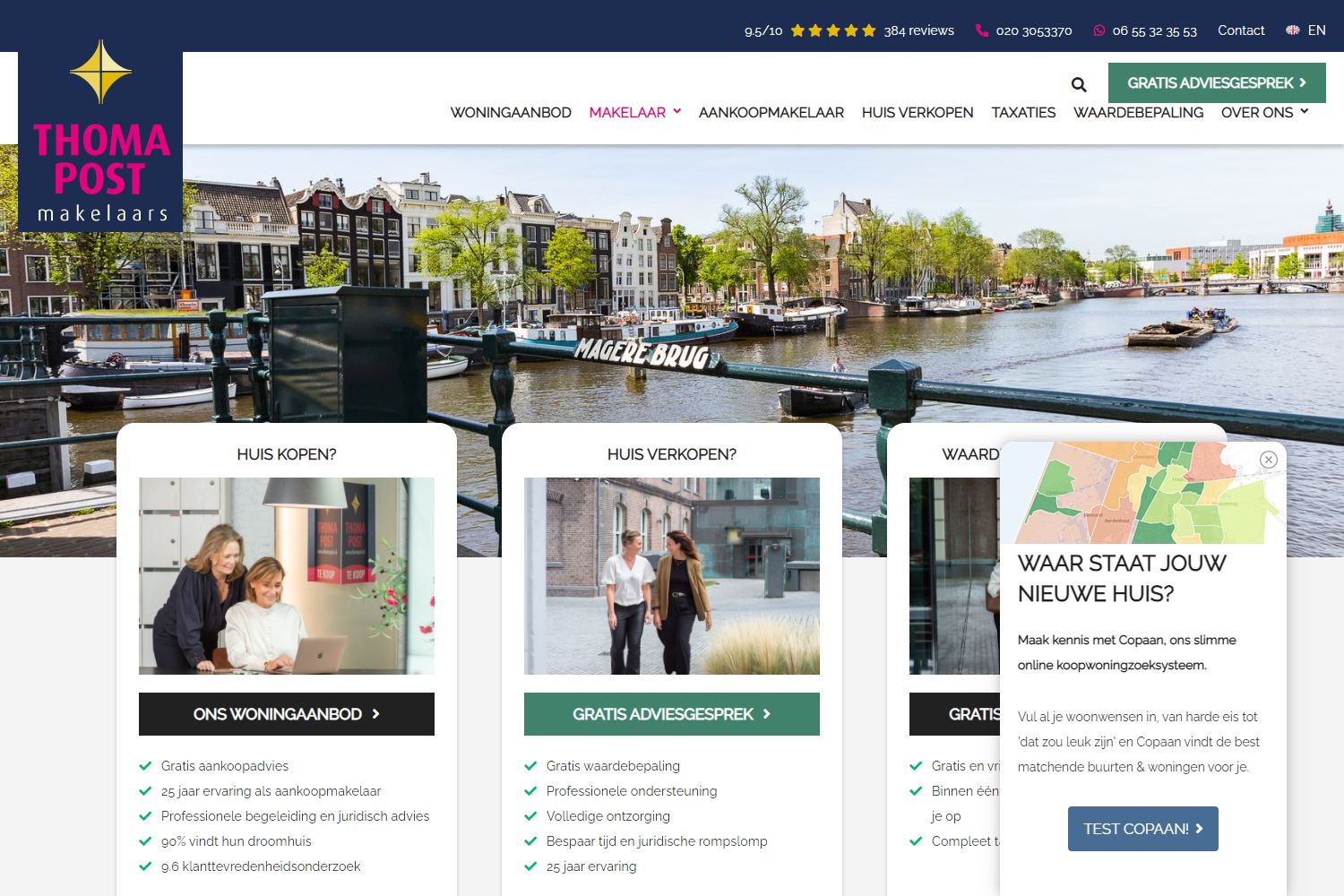 Screenshot van de website van thomapost.amsterdam