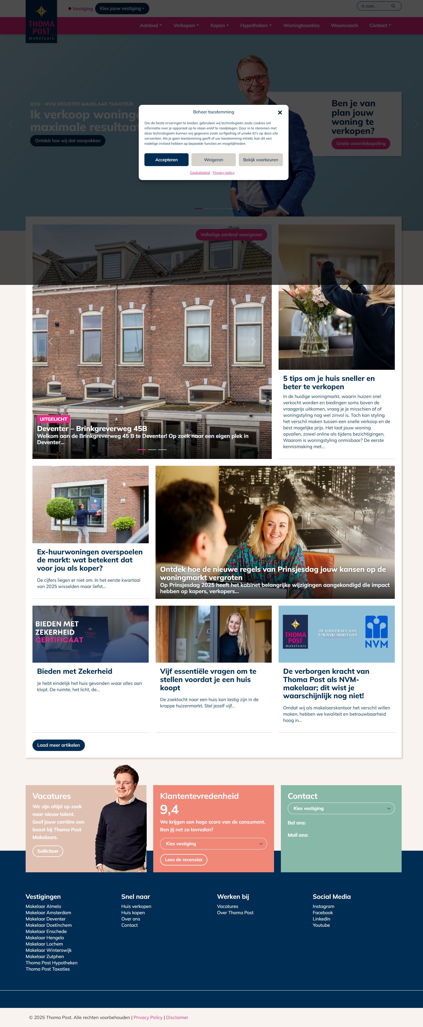 Screenshot van de website van www.thomapost.nl
