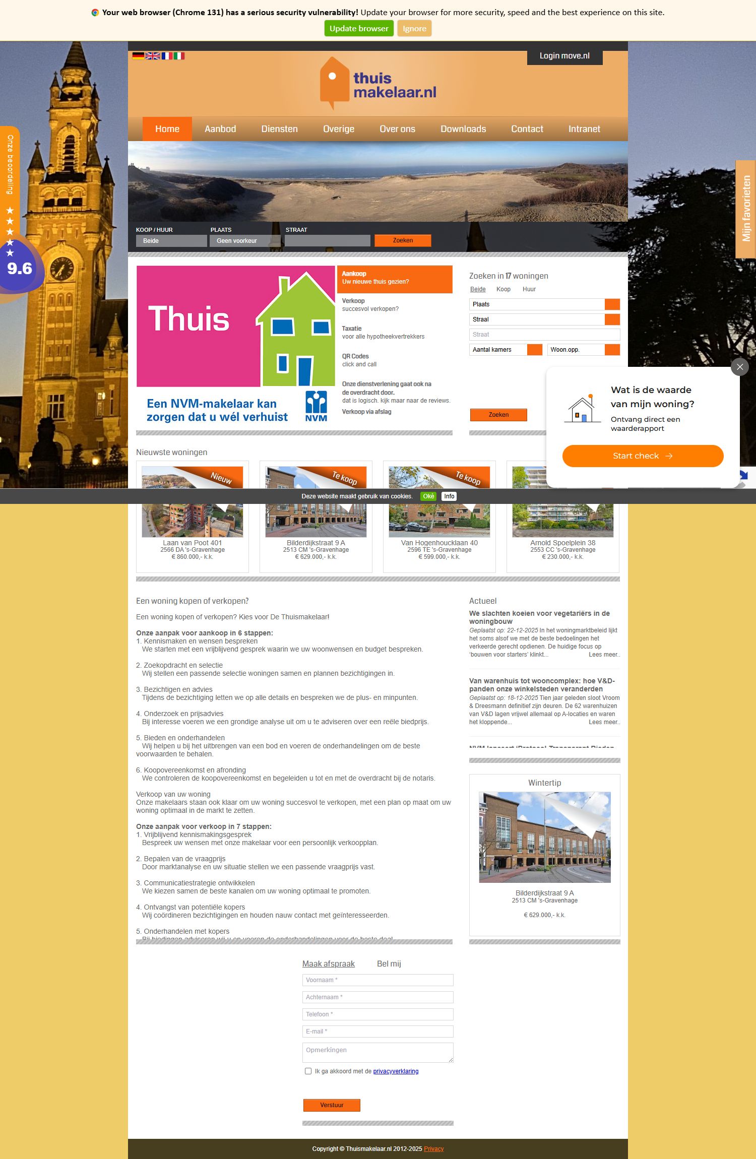 Screenshot van de website van www.thuismakelaar.nl