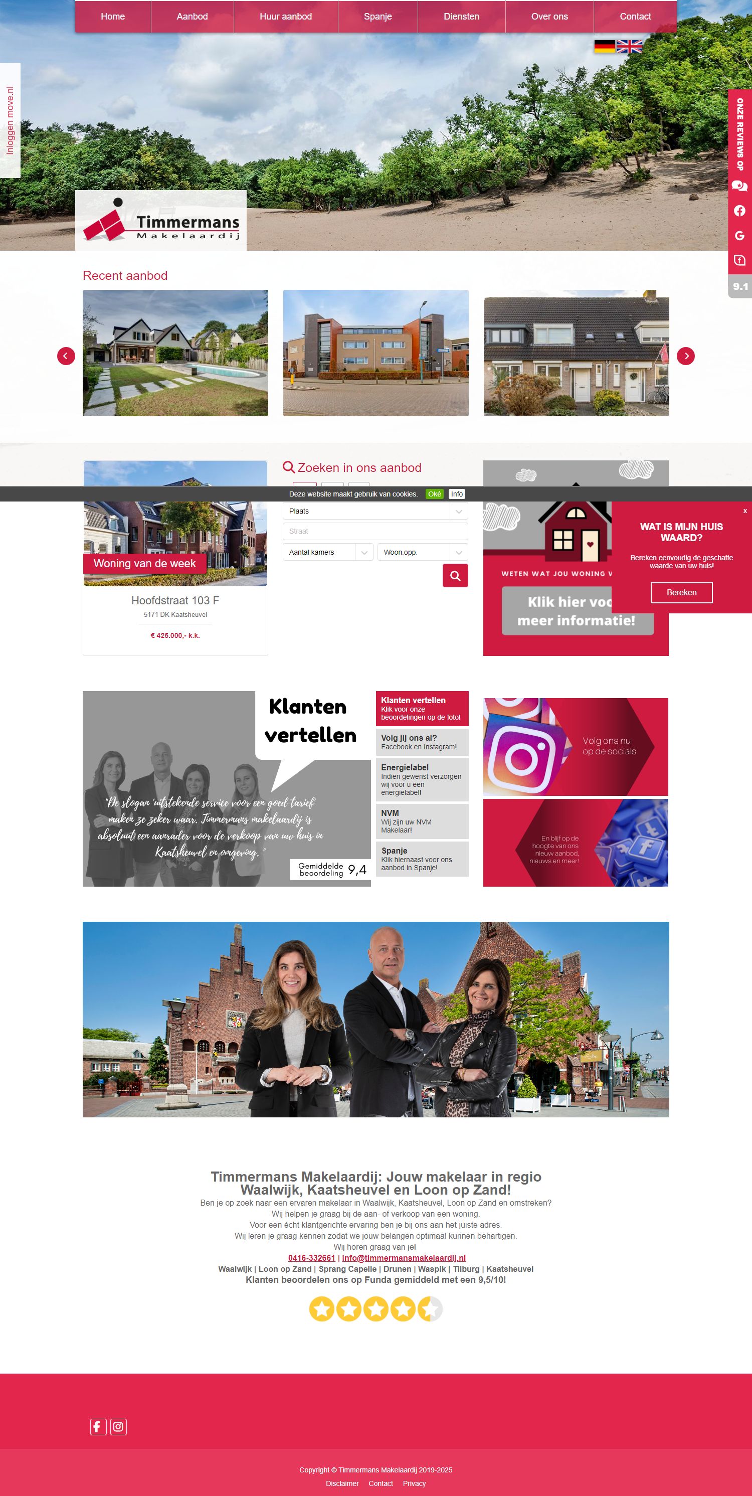 Screenshot van de website van www.timmermansmakelaardij.nl