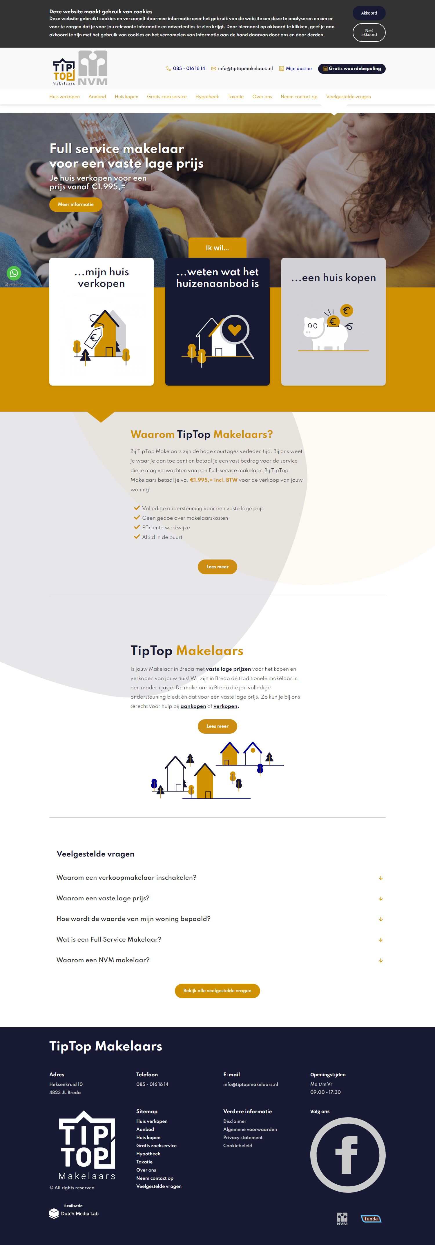Screenshot van de website van www.tiptopmakelaars.nl