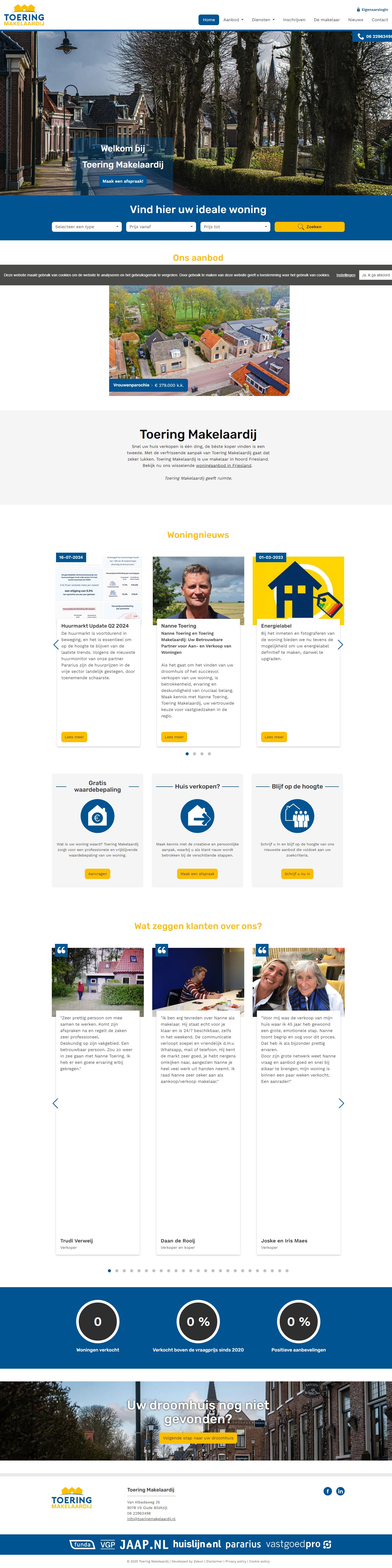 Screenshot van de website van www.toeringmakelaardij.nl
