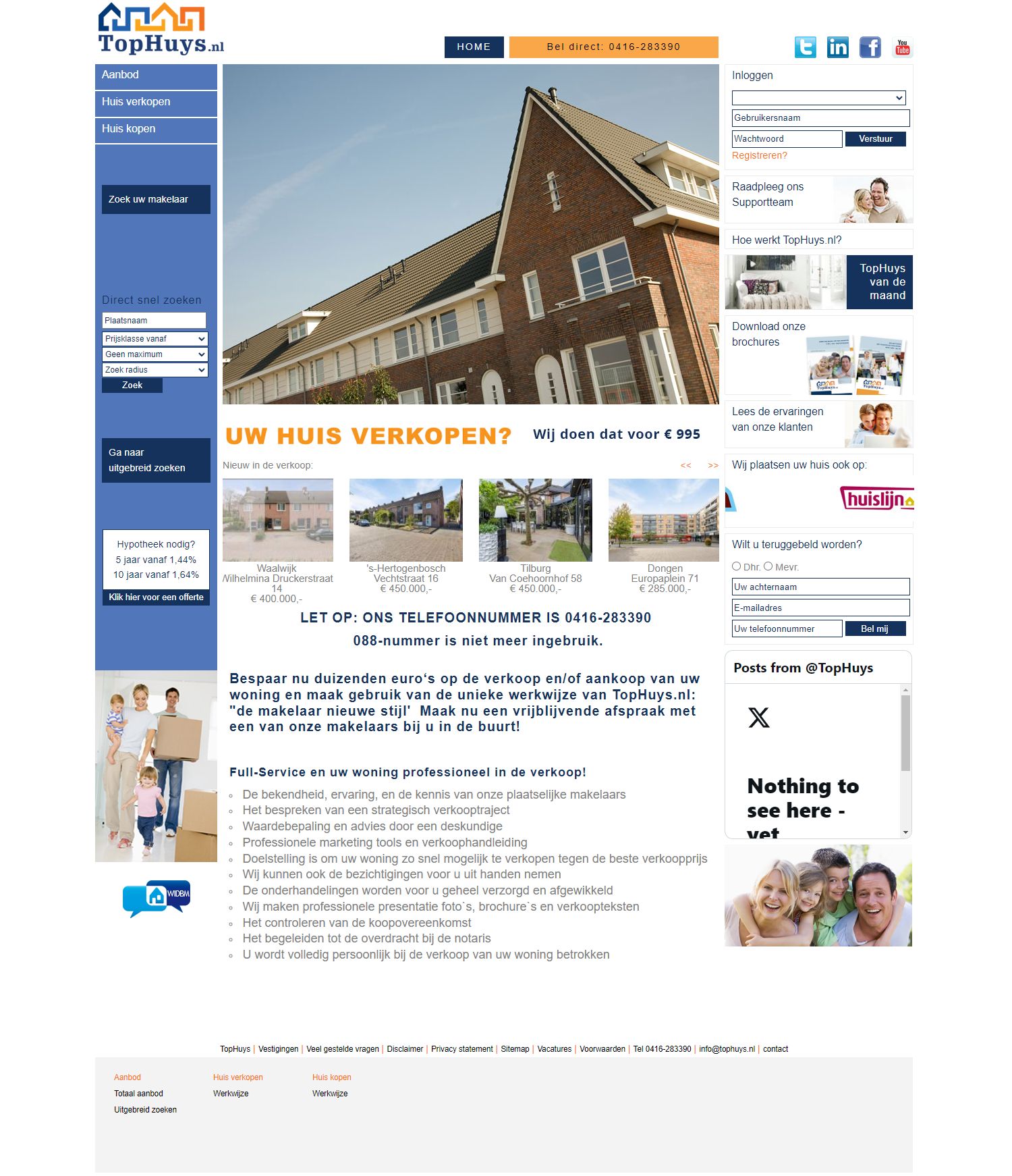 Screenshot van de website van www.tophuys.nl