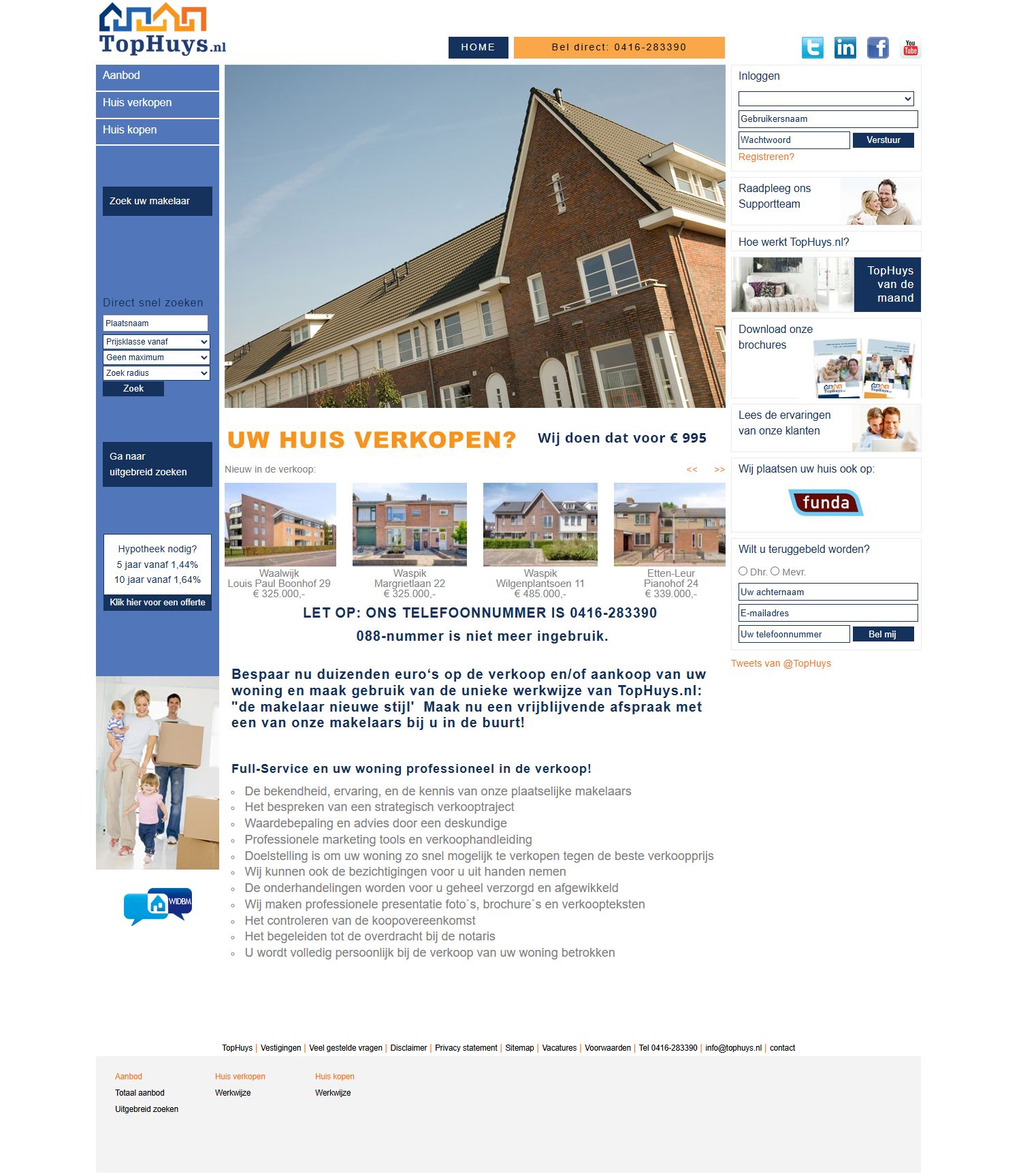 Screenshot der Website von www.tophuys.nl