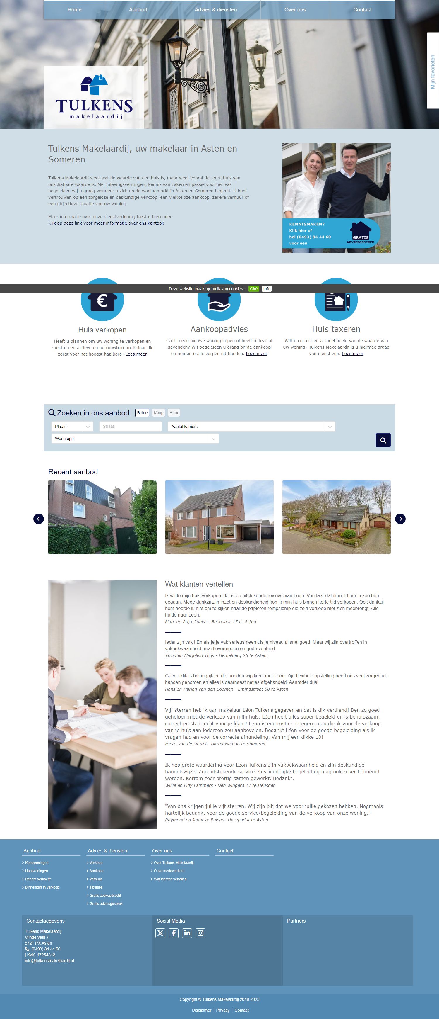 Screenshot van de website van www.tulkensmakelaardij.nl