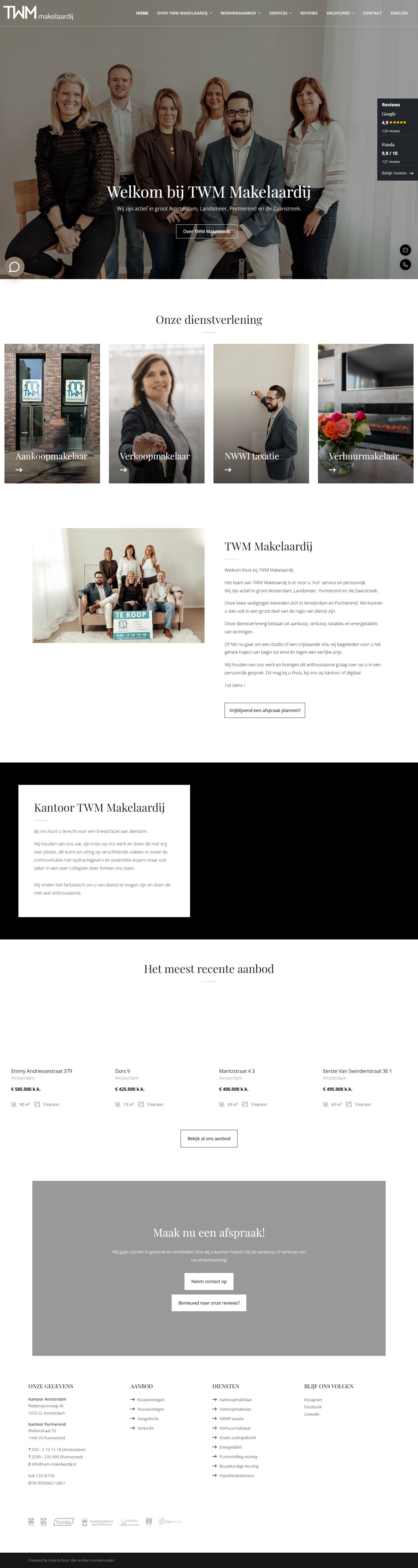 Screenshot of the website of www.twm-makelaardij.nl