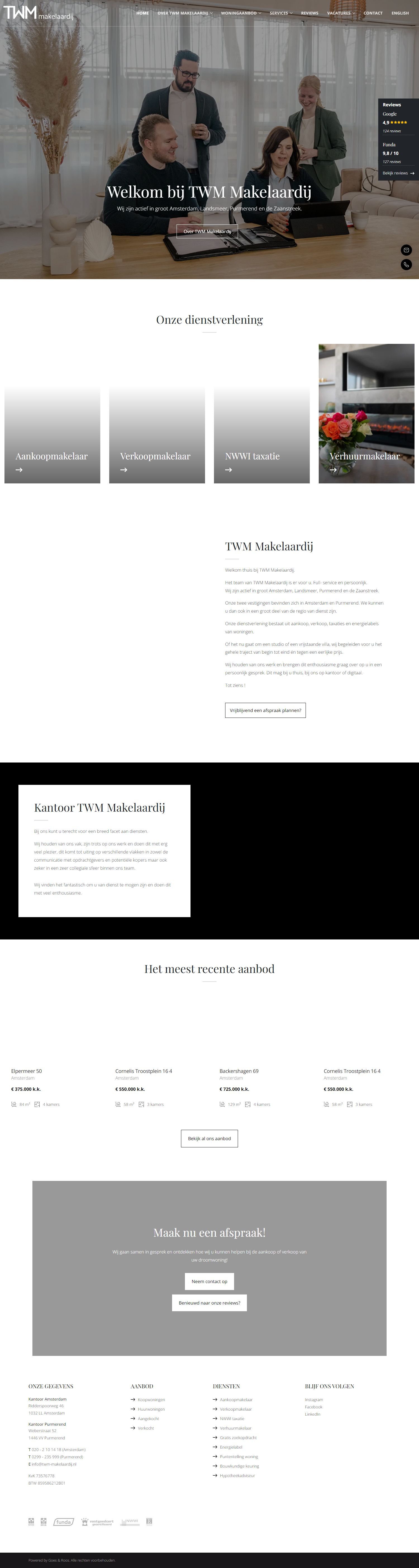 Screenshot van de website van www.twm-makelaardij.nl