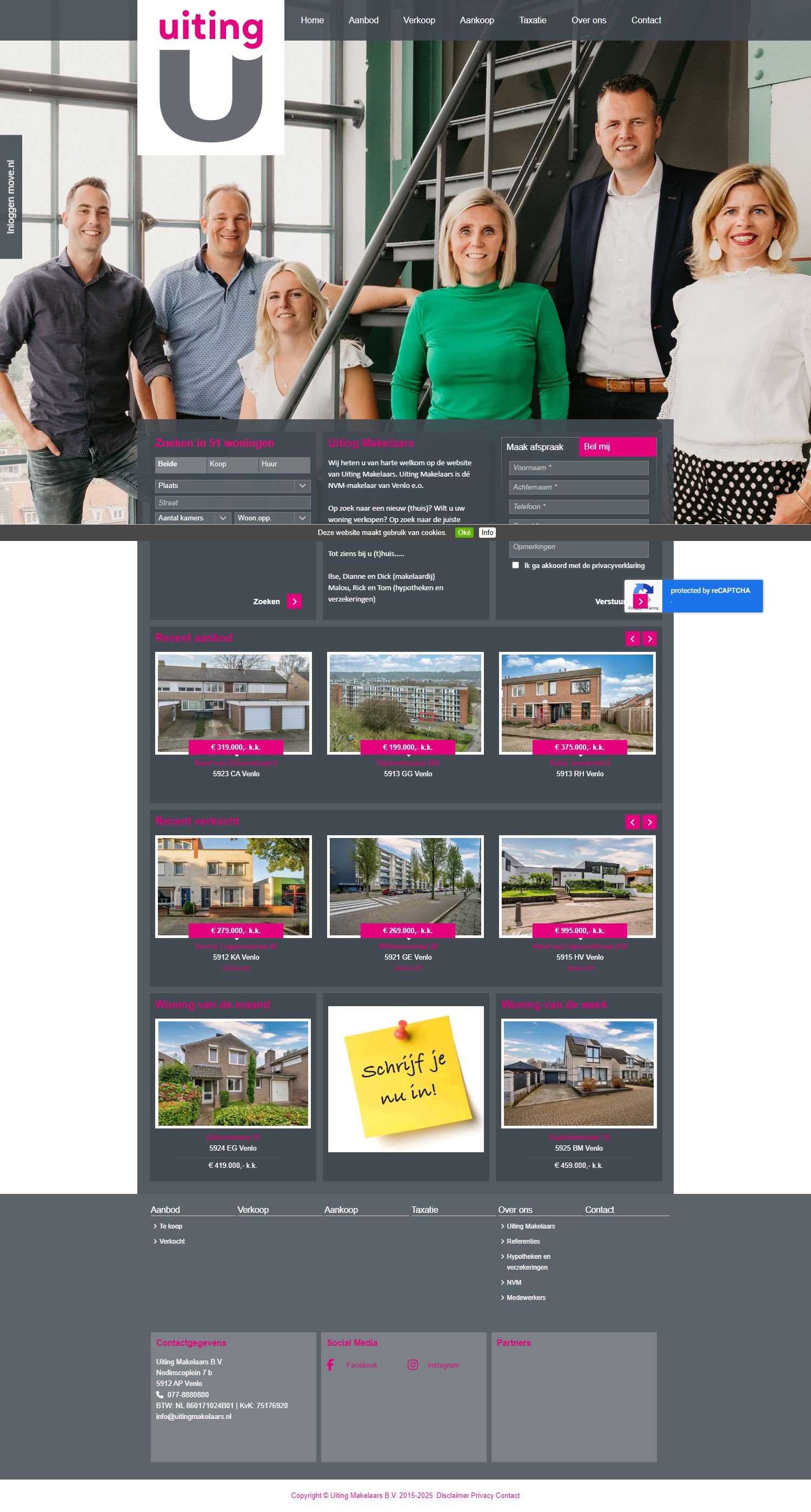 Screenshot van de website van www.uitingmakelaars.nl