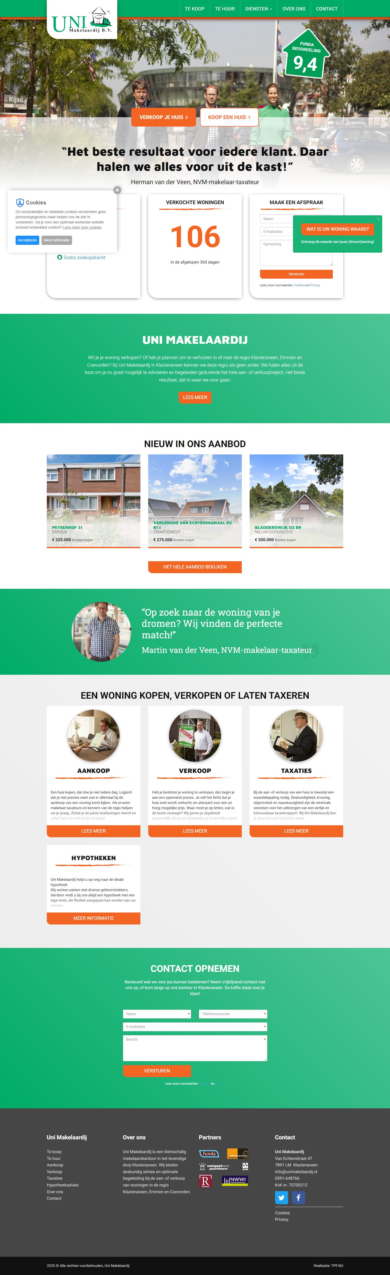 Screenshot van de website van www.unimakelaardij.nl