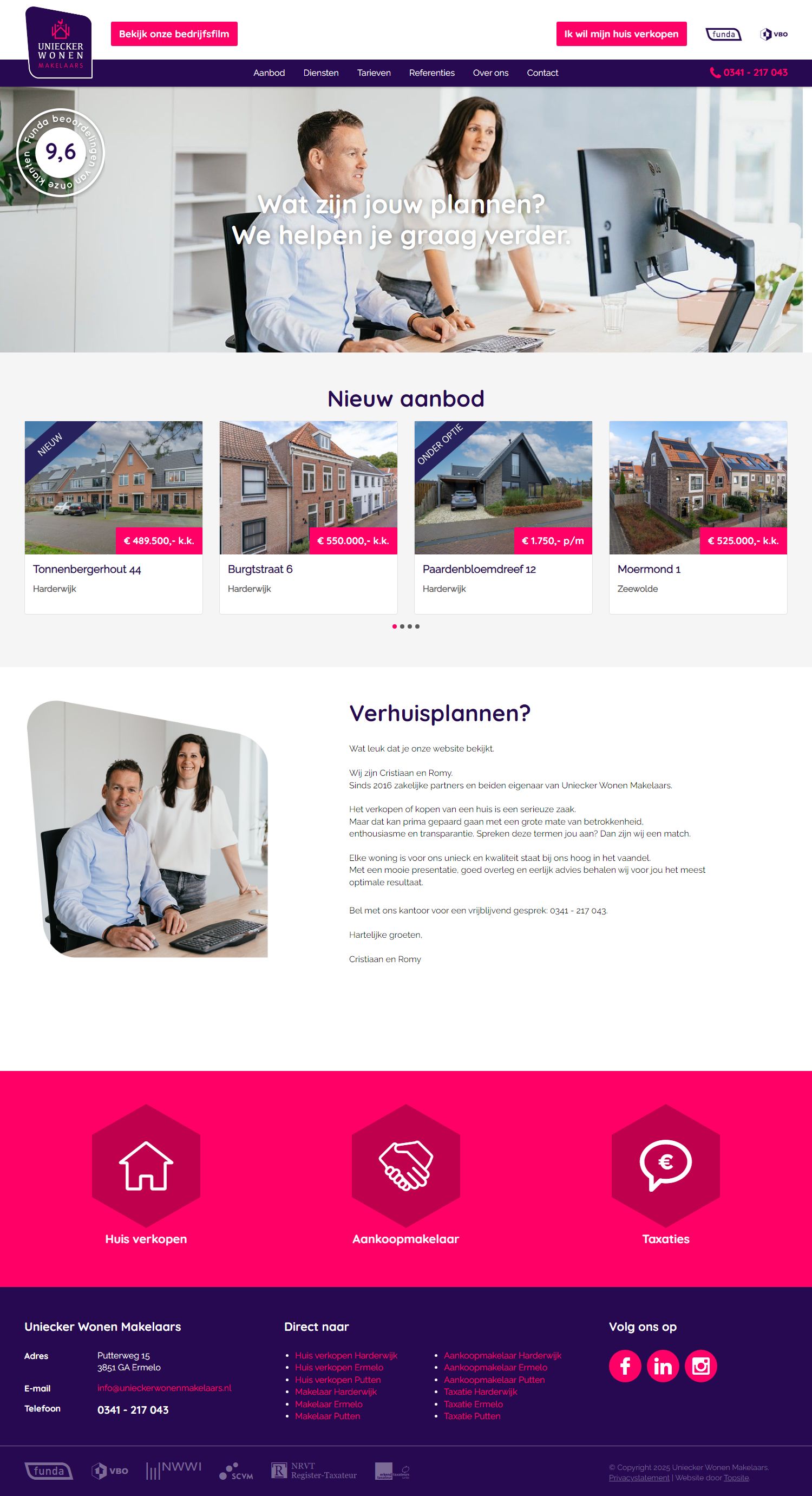 Screenshot van de website van www.unieckerwonenmakelaars.nl