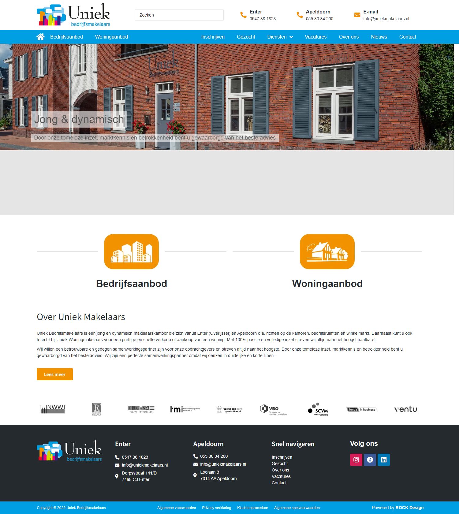 Screenshot van de website van www.uniekmakelaars.nl