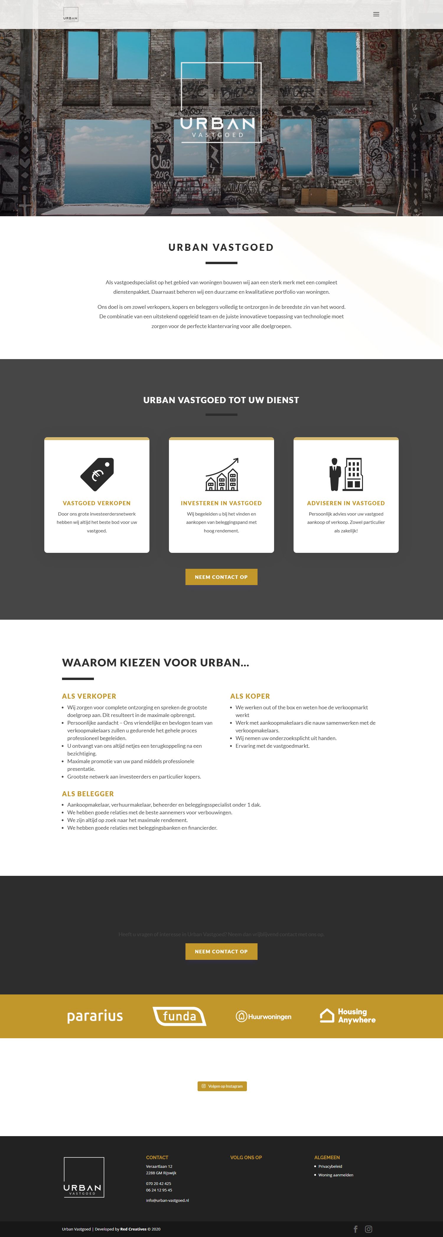 Screenshot van de website van www.urban-vastgoed.nl