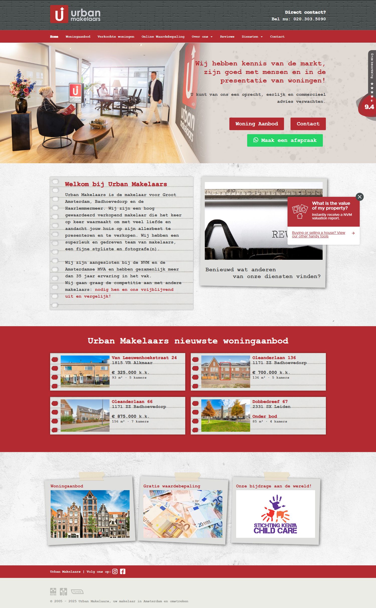 Screenshot of the website of www.urbanmakelaars.nl