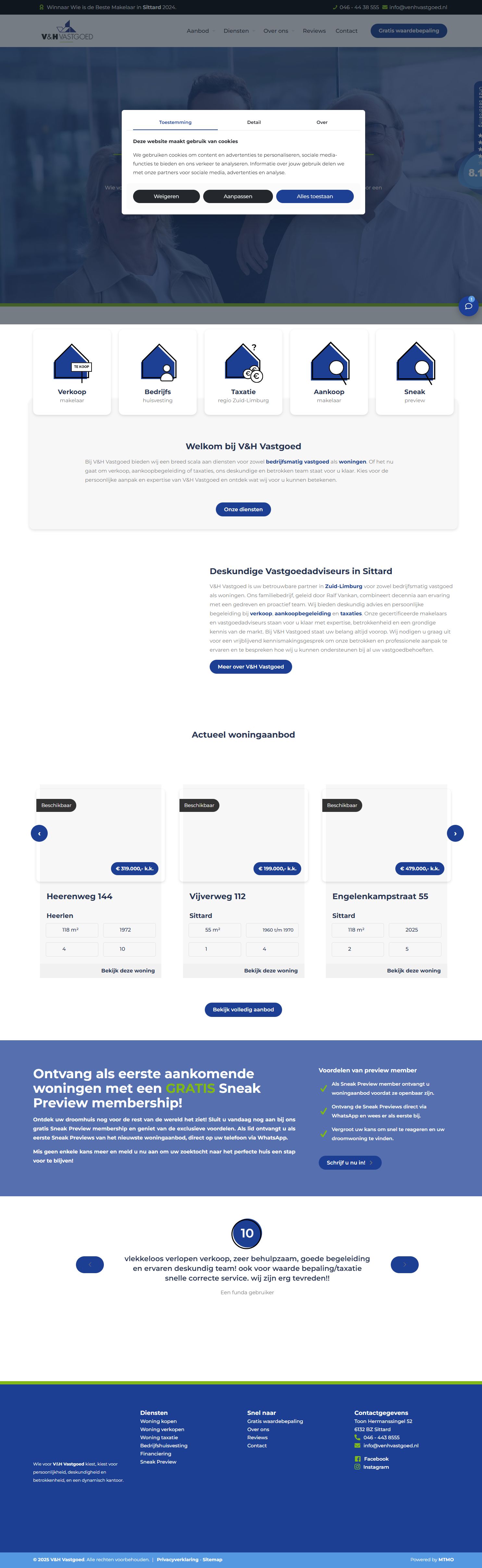 Capture d'écran du site web de www.venhvastgoed.nl