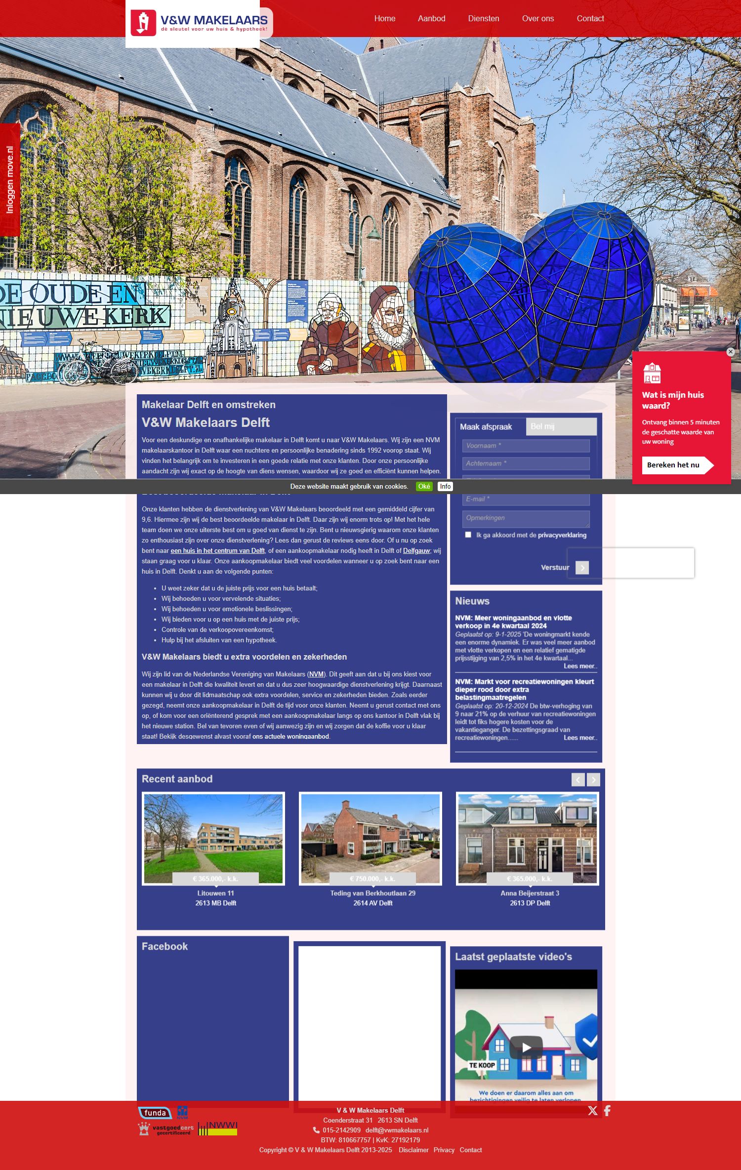 Screenshot van de website van delft.vwmakelaars.nl