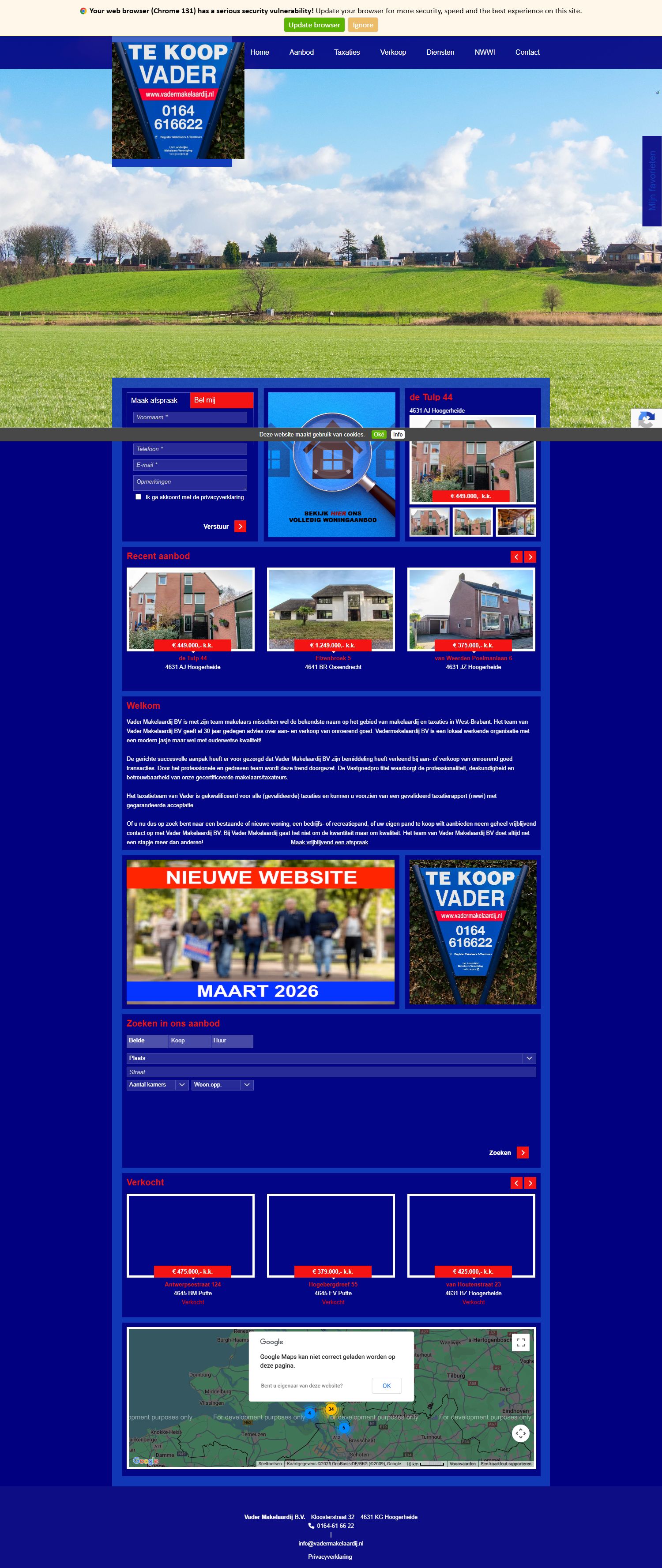 Screenshot van de website van www.vadermakelaardij.nl