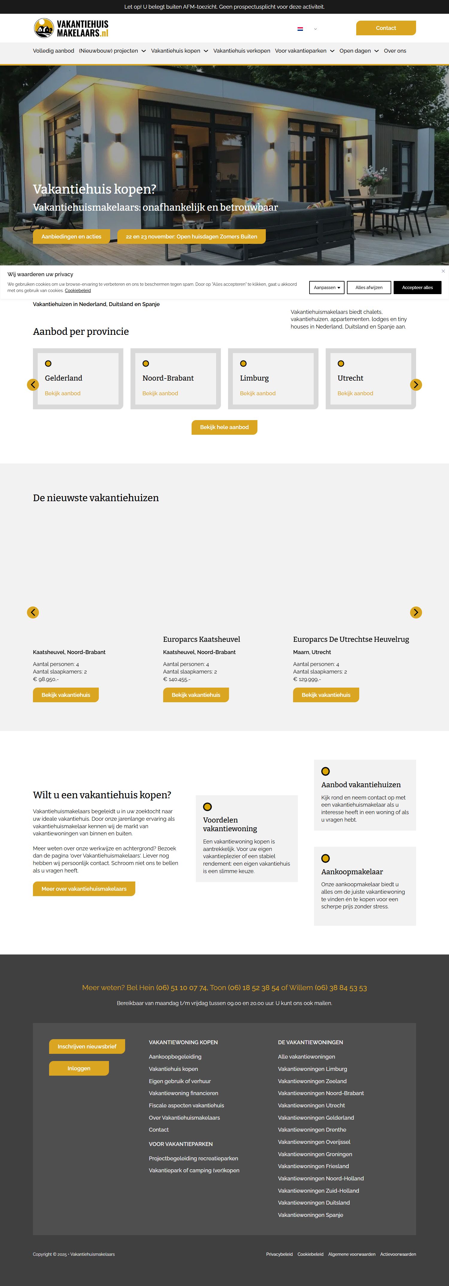 Capture d'écran du site web de vakantiehuismakelaars.nl