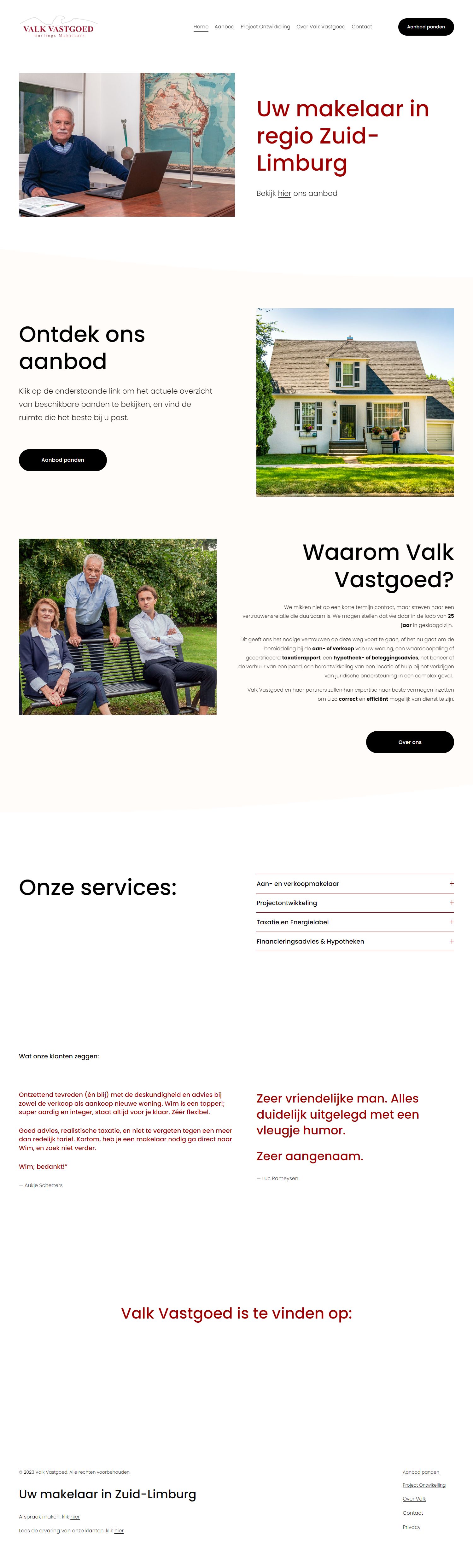 Screenshot van de website van valkvastgoed.nl