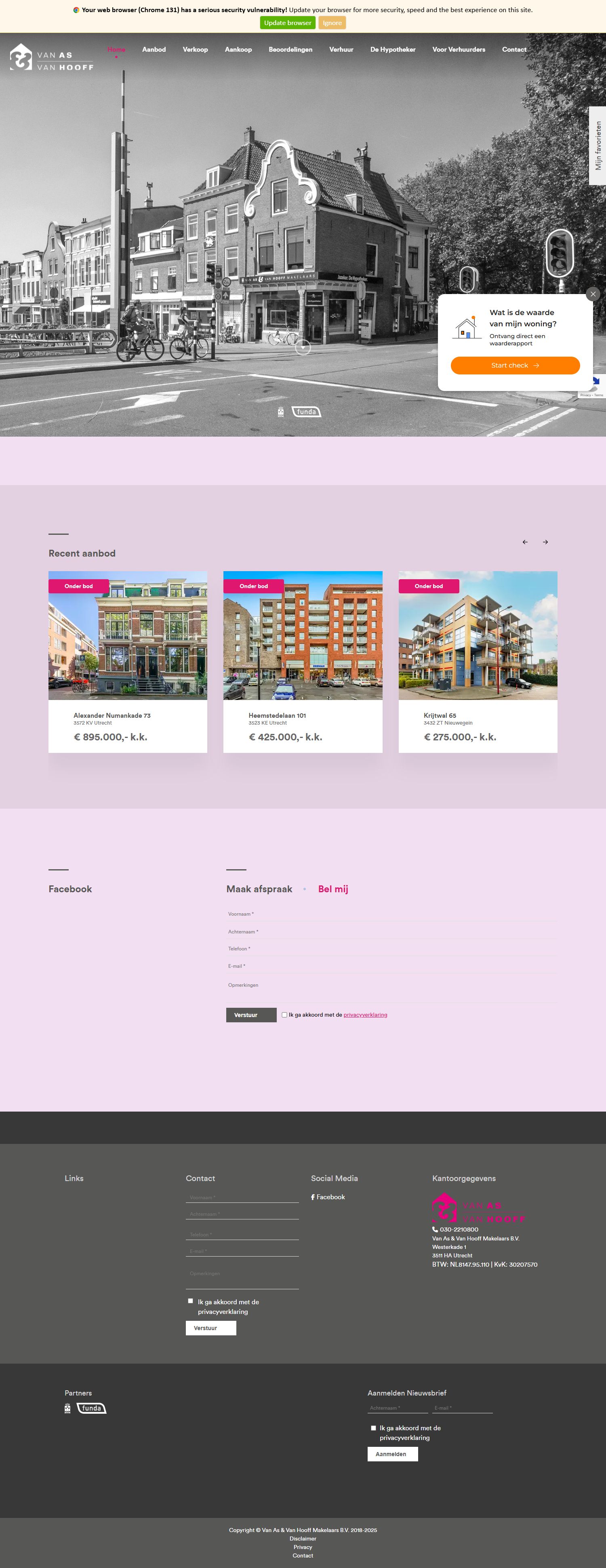 Screenshot of the website of www.vanasenvanhooff.nl