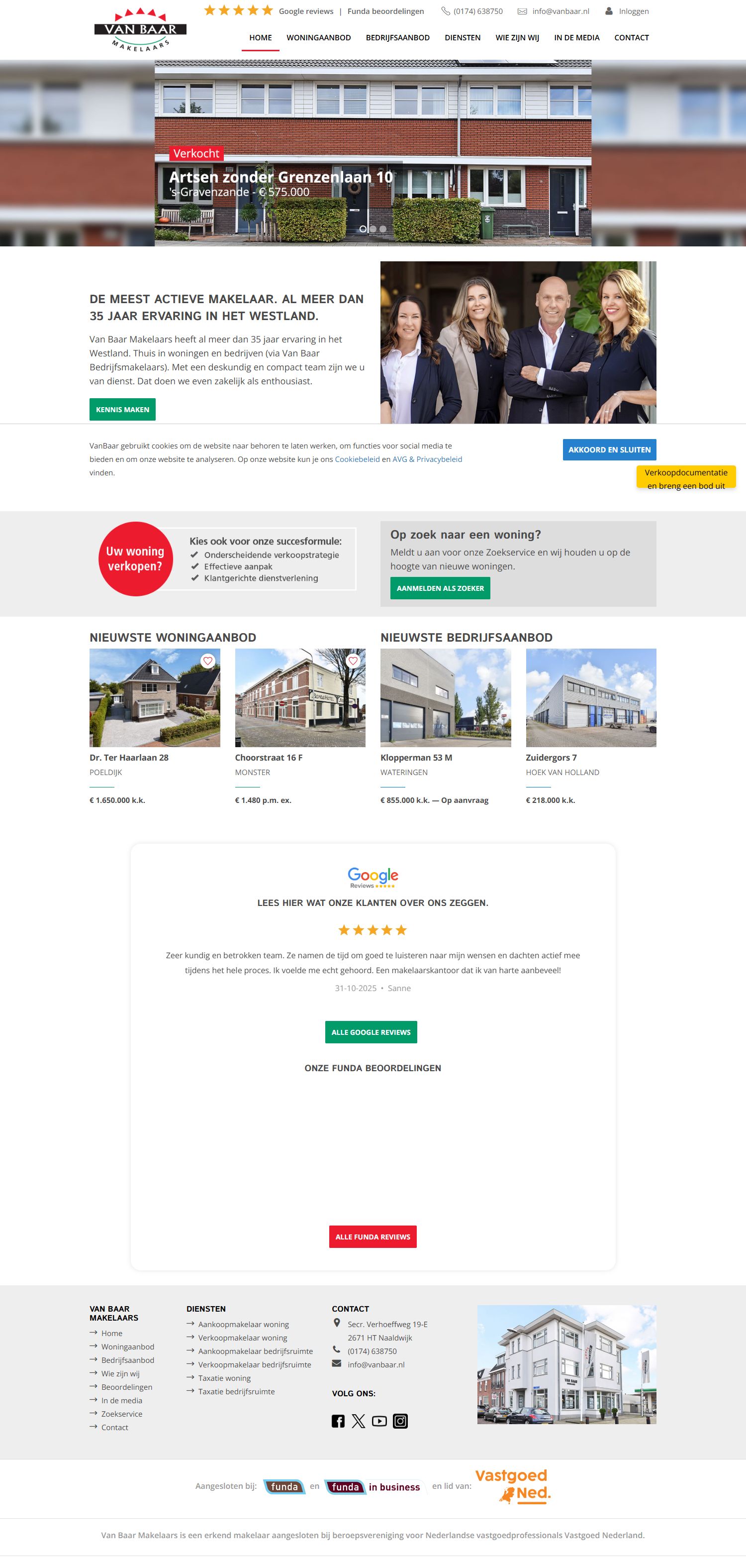 Screenshot van de website van www.vanbaar.nl