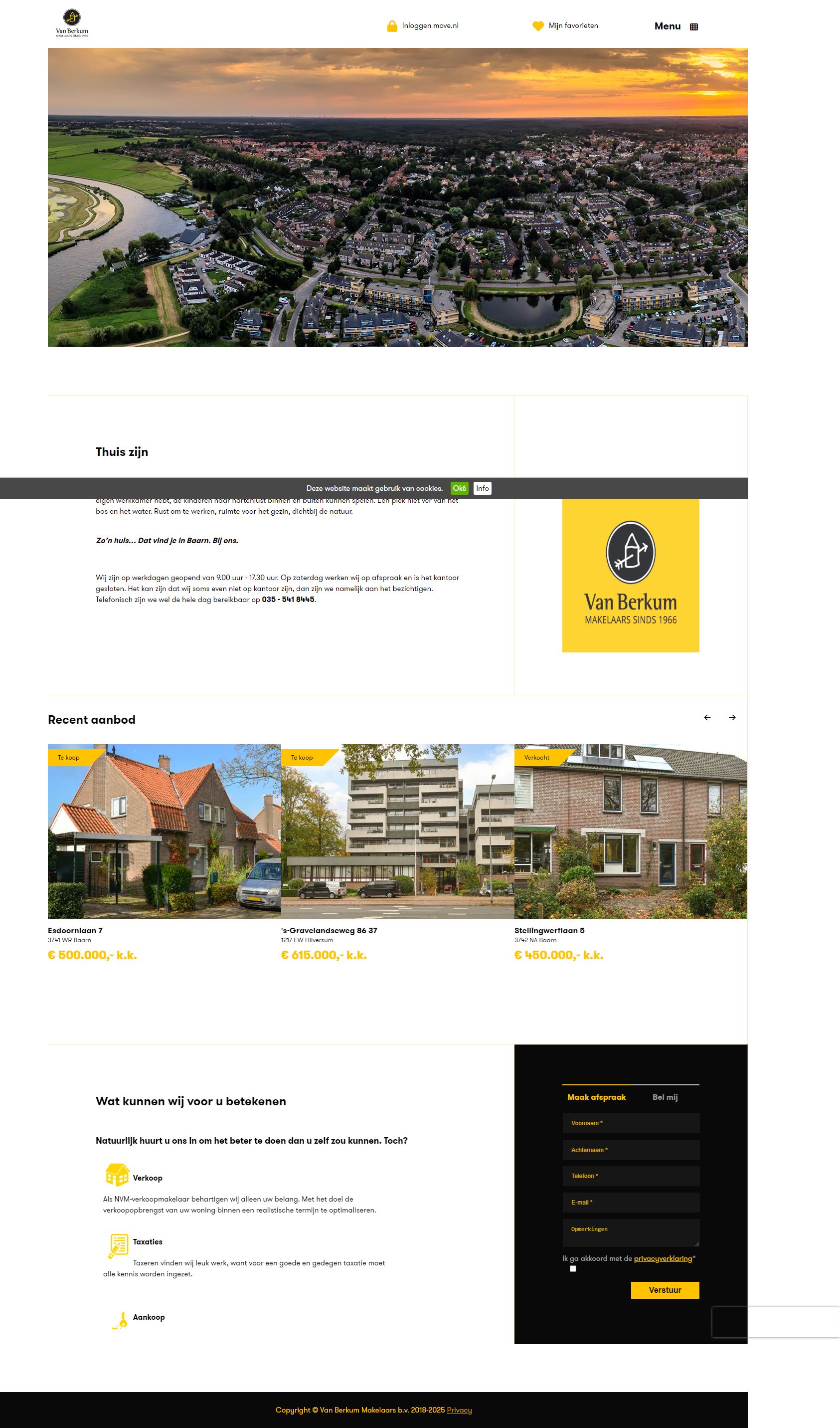 Screenshot van de website van www.vanberkummakelaars.nl