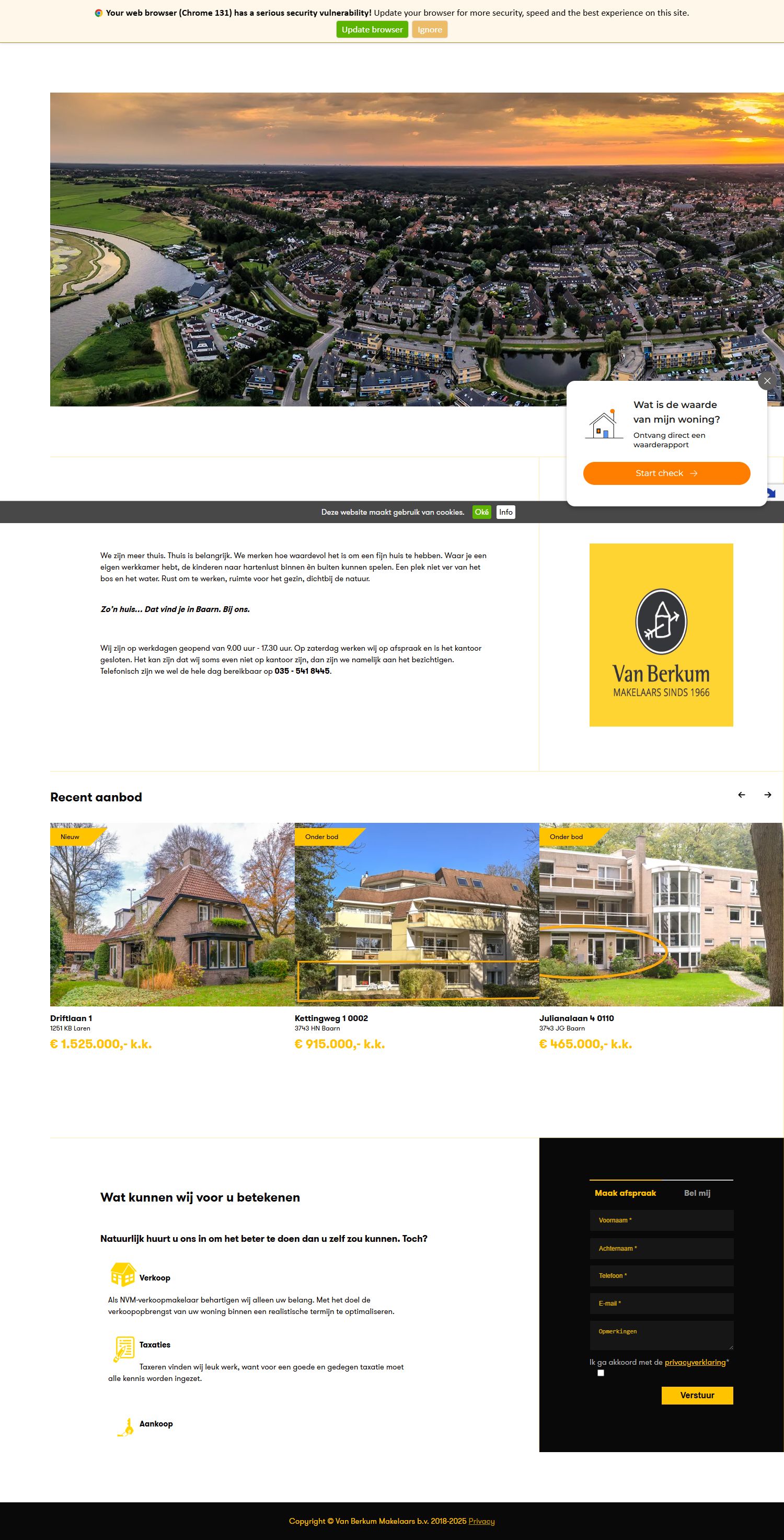 Capture d'écran du site web de www.vanberkummakelaars.nl