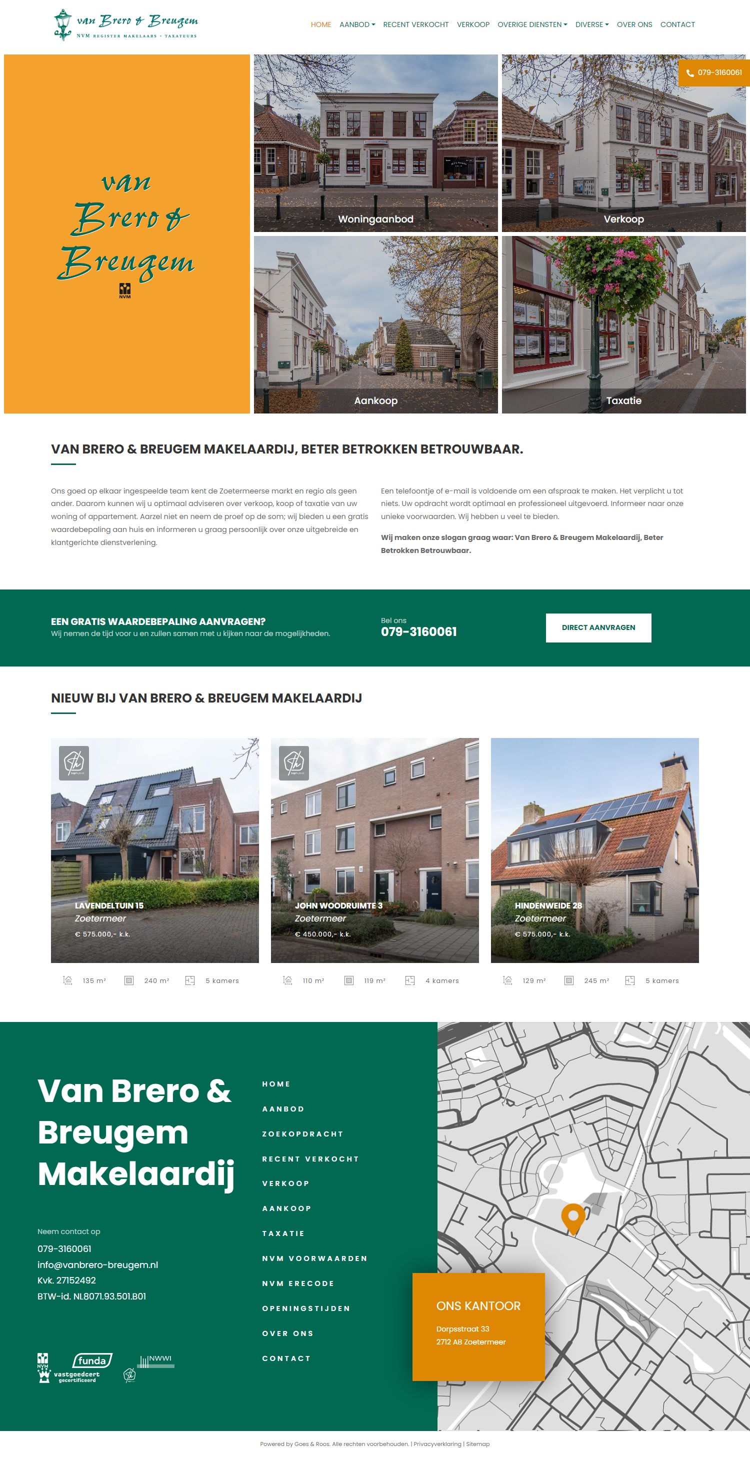 Screenshot van de website van www.vanbrero-breugem.nl