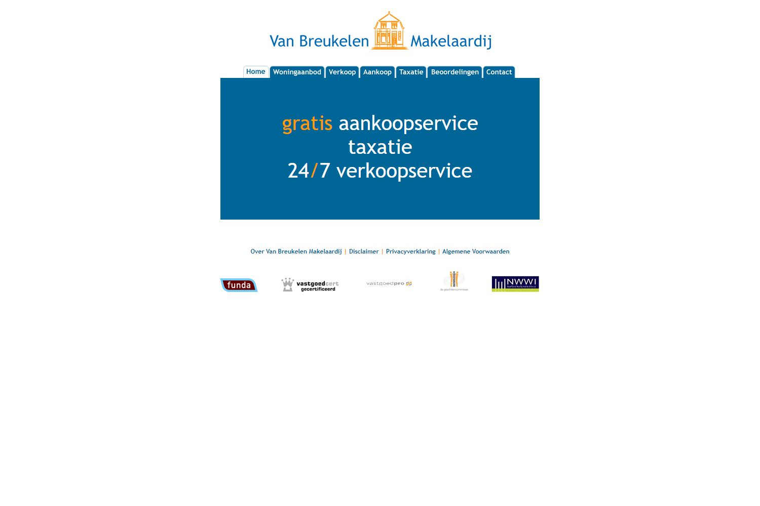 Screenshot van de website van www.vanbreukelenmakelaardij.nl