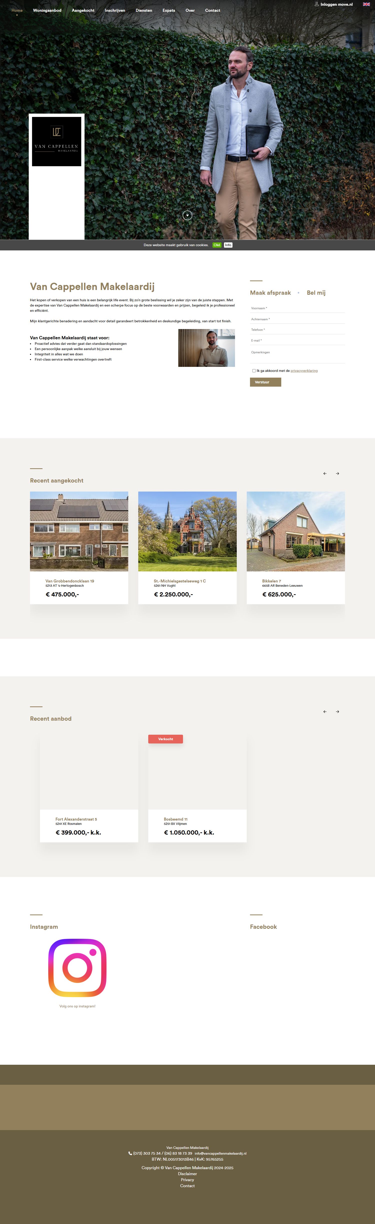 Screenshot van de website van www.vancappellenmakelaardij.nl